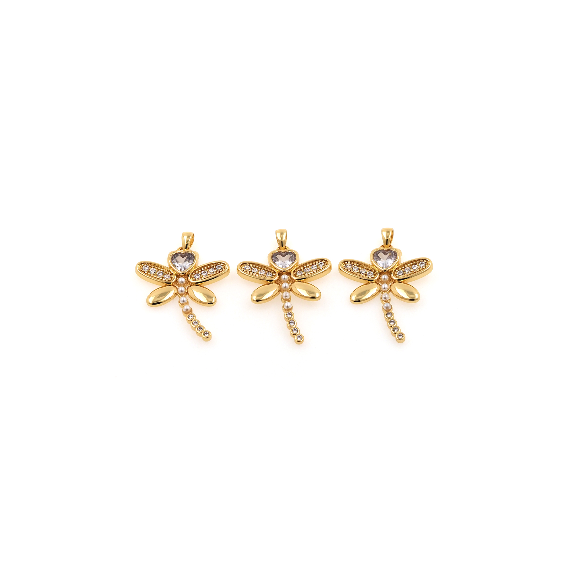 CZ Micro Pave Dragonfly Pendant,18K Gold Filled Dragonfly Charm Earrings Necklace for DIY Jewelry Making Supply