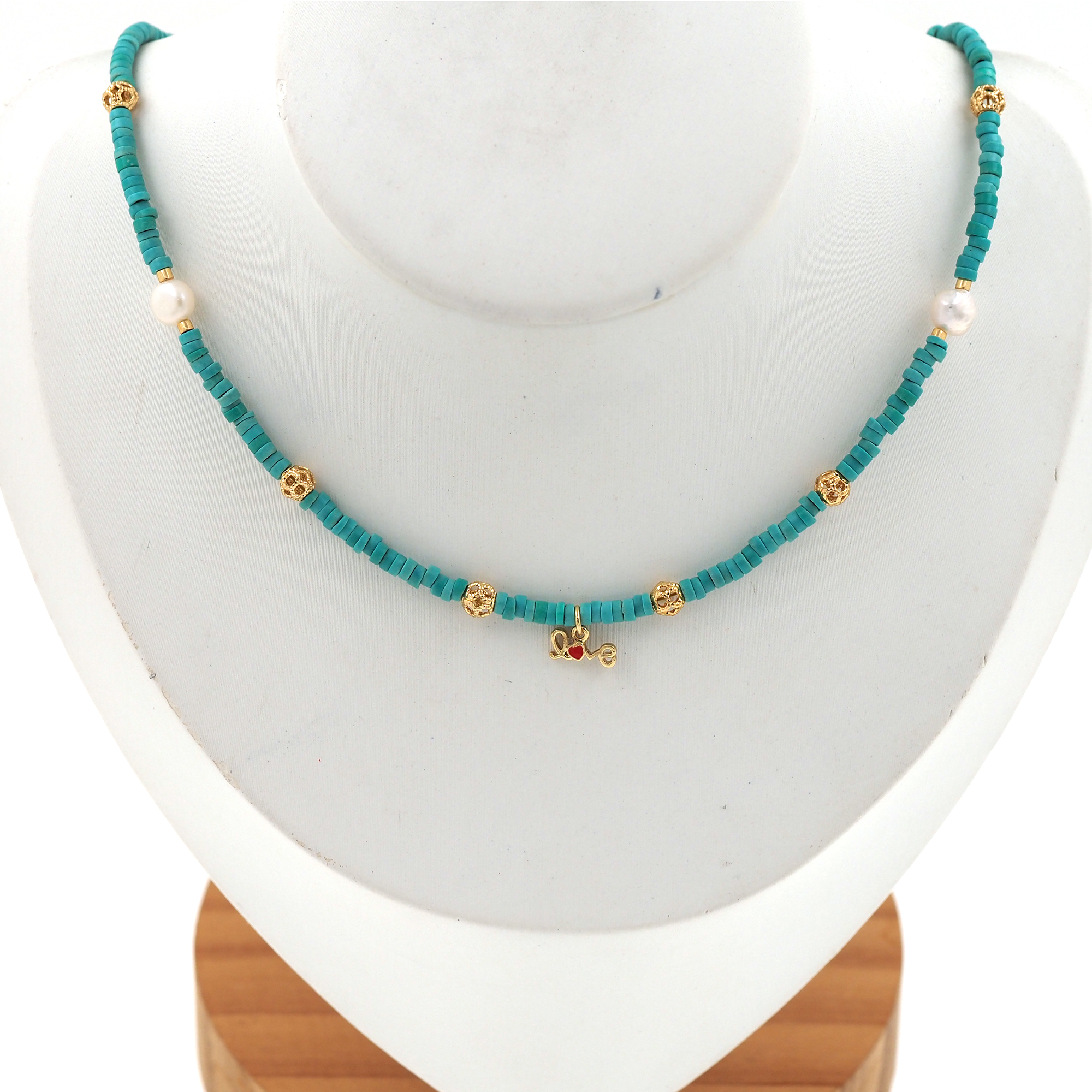 18K Gold Filled Love Pendant Necklace,Minimalist Necklace,Pearl Necklace,Beaded Necklace,Adjustable Necklace