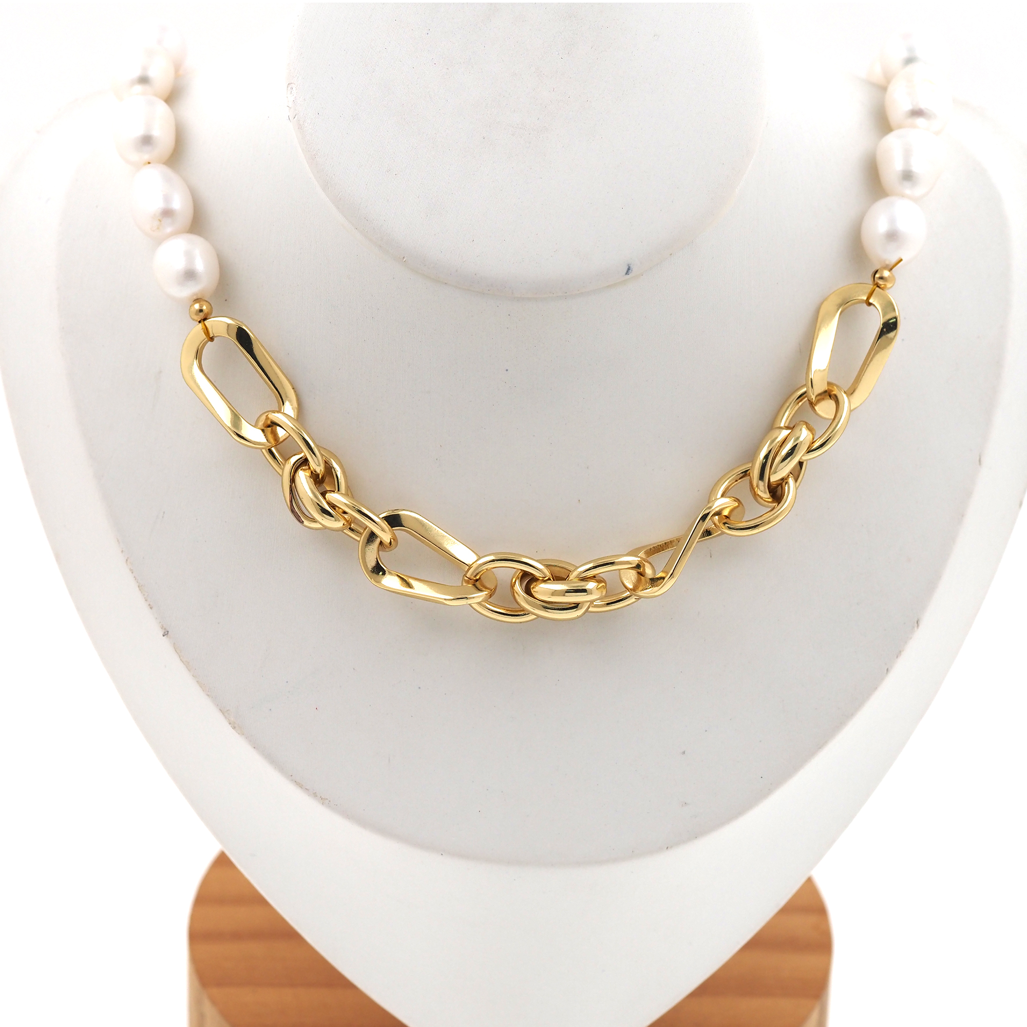 18K Gold Filled Pearl Link Necklace,Pearl Chain,Minimalist Pearl Necklace,Freshwater Pearl Necklace,Adjustable Necklace