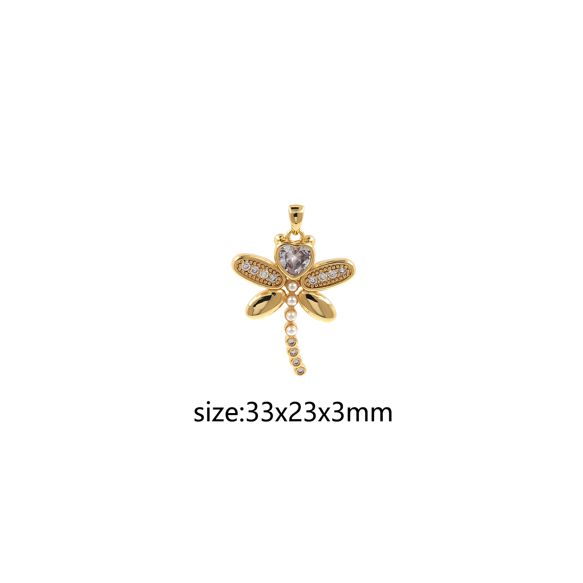CZ Micro Pave Dragonfly Pendant,18K Gold Filled Dragonfly Charm Earrings Necklace for DIY Jewelry Making Supply