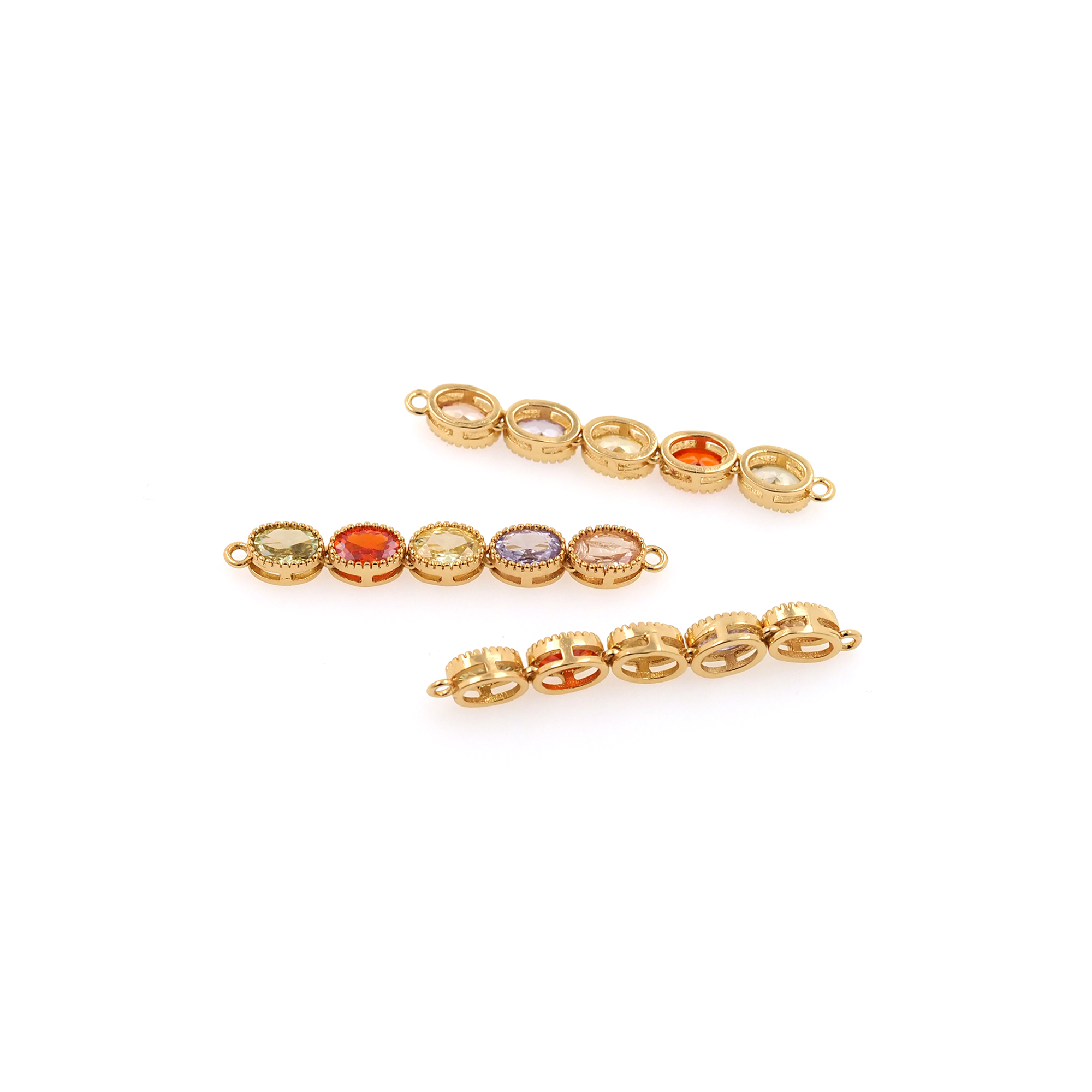 18K Gold Filled Tennis Connector,Oval Zirconia Charm,Bar Necklace Bracelet for DIY Jewelry Making Supply