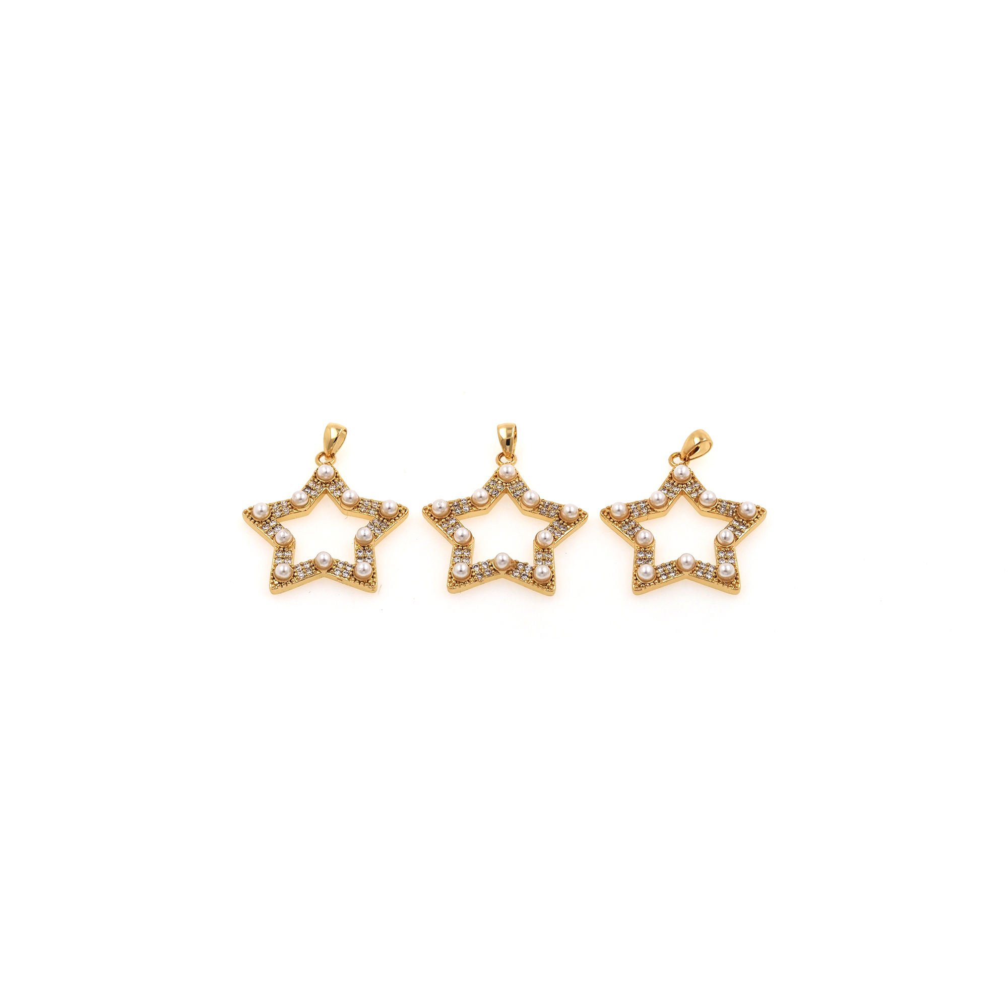 CZ Micro Pave Star Pendant,18K Gold Filled Pearl Star Charm Earrings Necklace for DIY Jewelry Making Supply