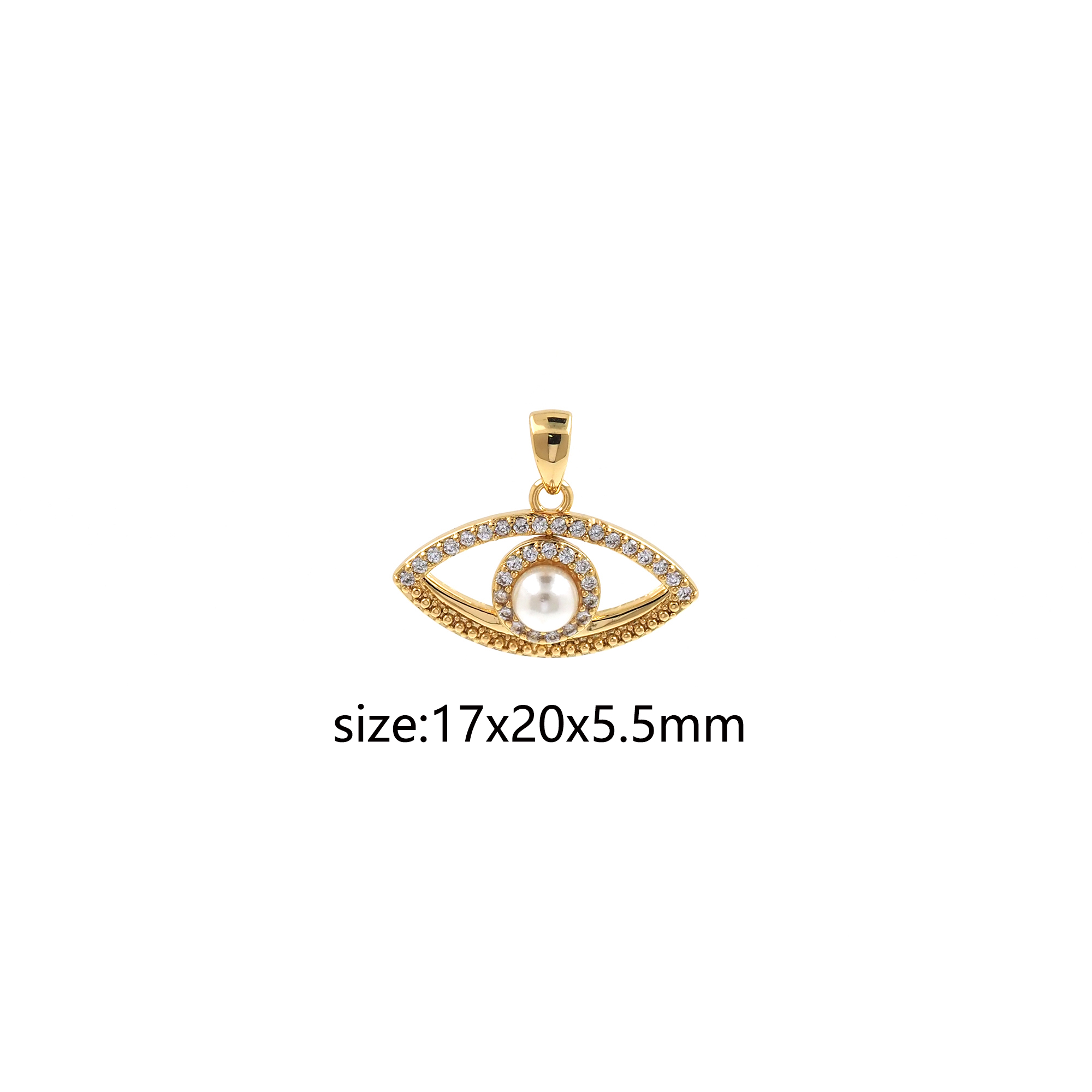 18K Gold Filled Pearl Evil Eye Pendant,CZ Micro Pave Amulet Charm Earrings Necklace for DIY Jewelry Making Supply