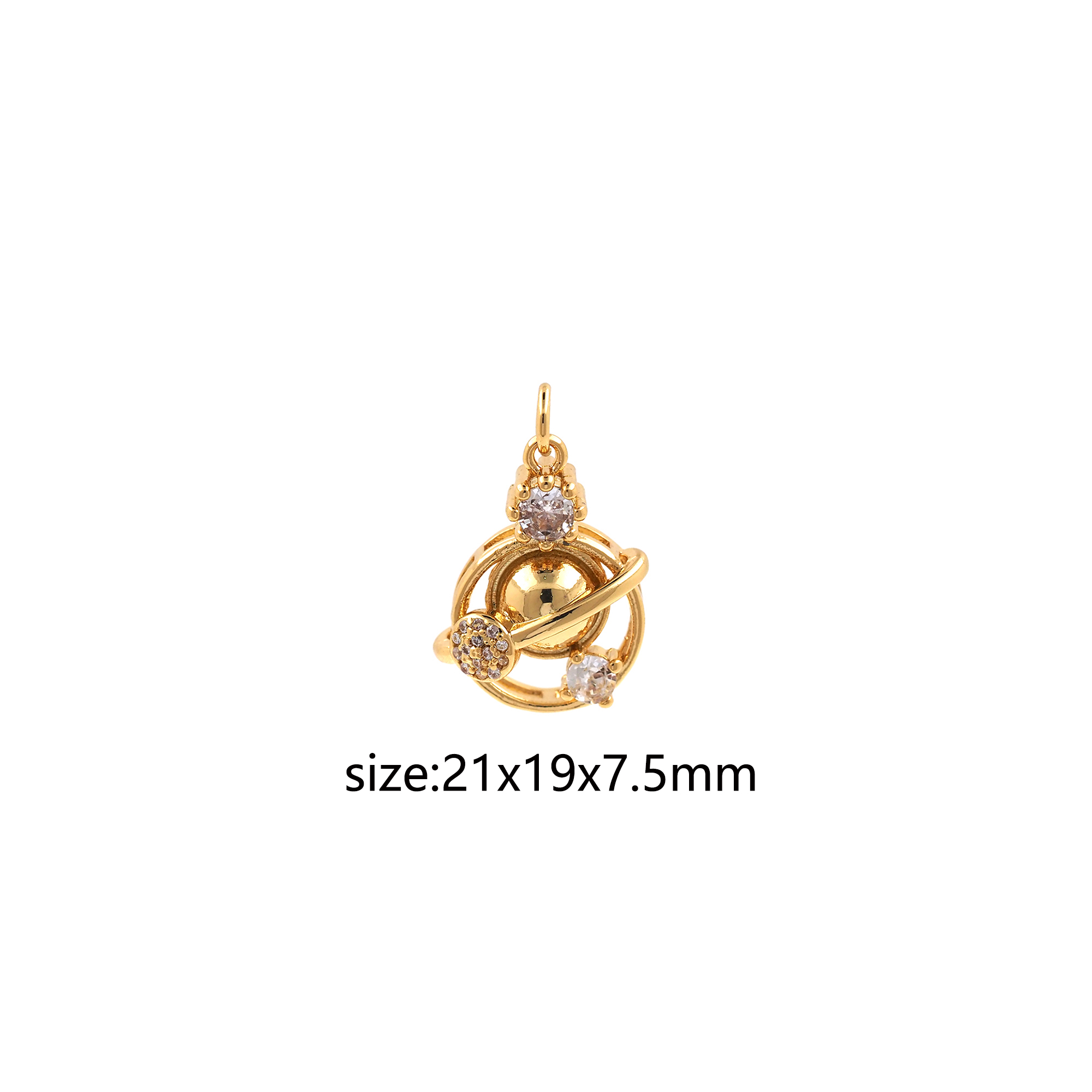 18K Gold Filled Saturn Pendant,Planet Charm,CZ Micro Pave Saturn Earrings Necklace for DIY Jewelry Making Supply