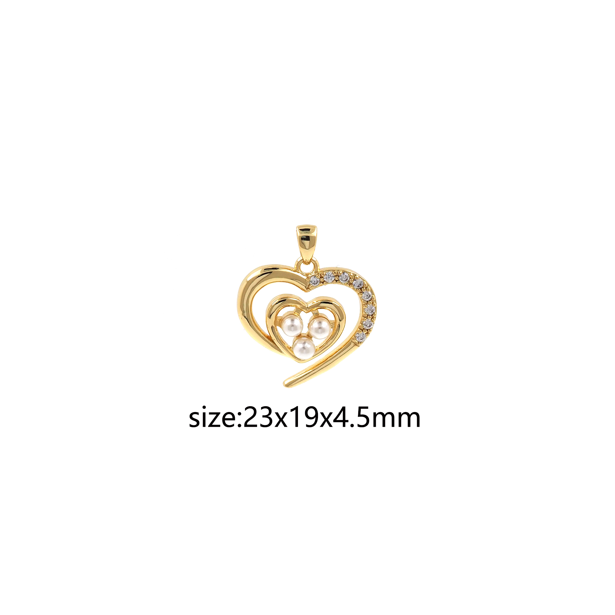 18K Gold Filled Heart Pendant,CZ Micro Pave Pearl Heart Charm Earrings Necklace for DIY Jewelry Making Supply