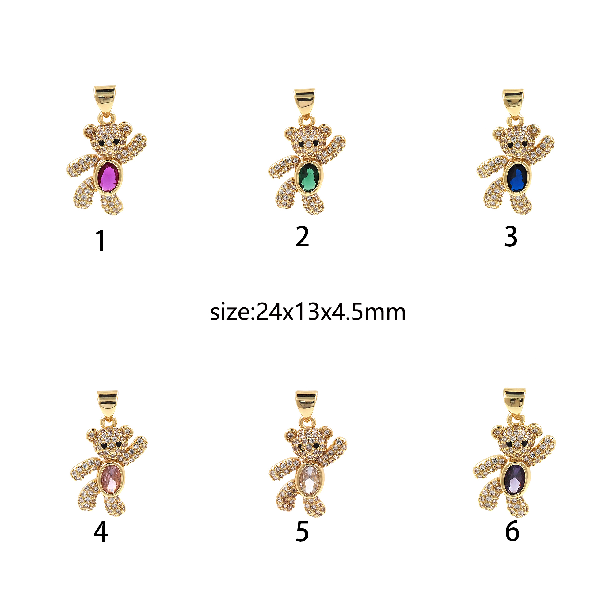 CZ Micro Pave Bear Pendant,18K Gold Filled Bear Charm Earrings Necklace for DIY Jewelry Making Supply