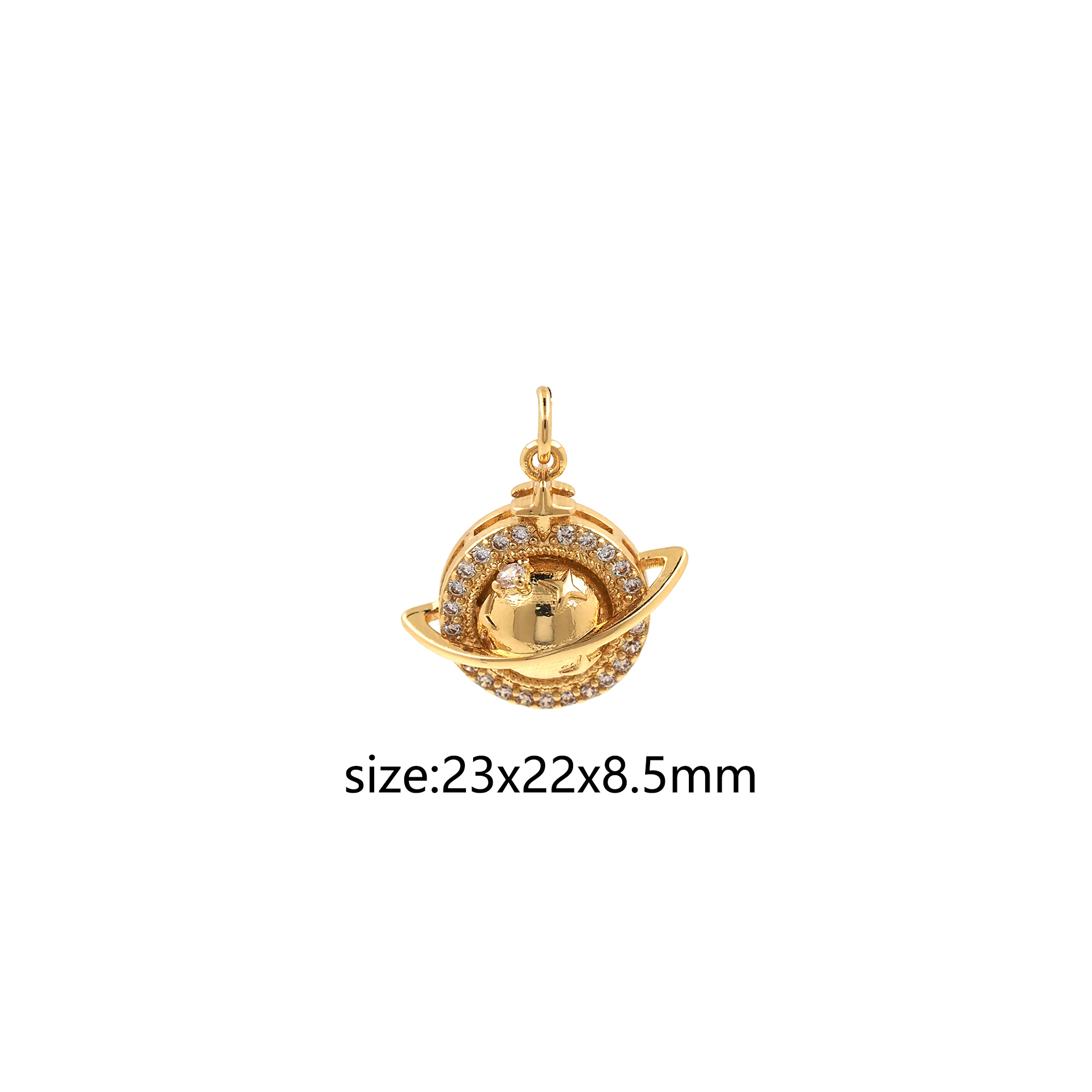 18K Gold Filled Saturn Pendant,Planet Charm,CZ Micro Pave Saturn Earrings Necklace for DIY Jewelry Making Supply
