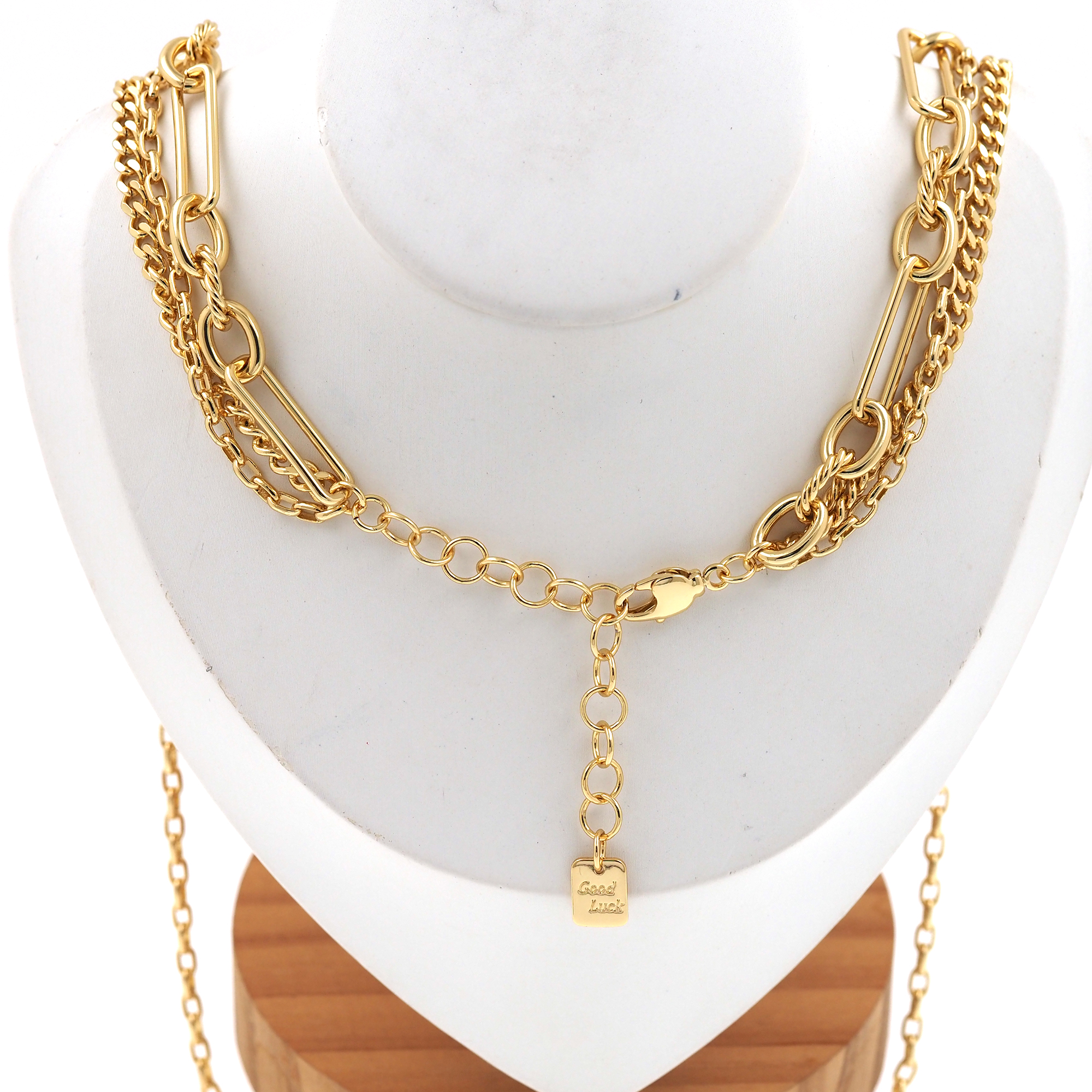 18K Gold Filled Layered Link Necklace,Paper Clip Link,Minimalist Necklace,Double Choker,Adjustable Necklace