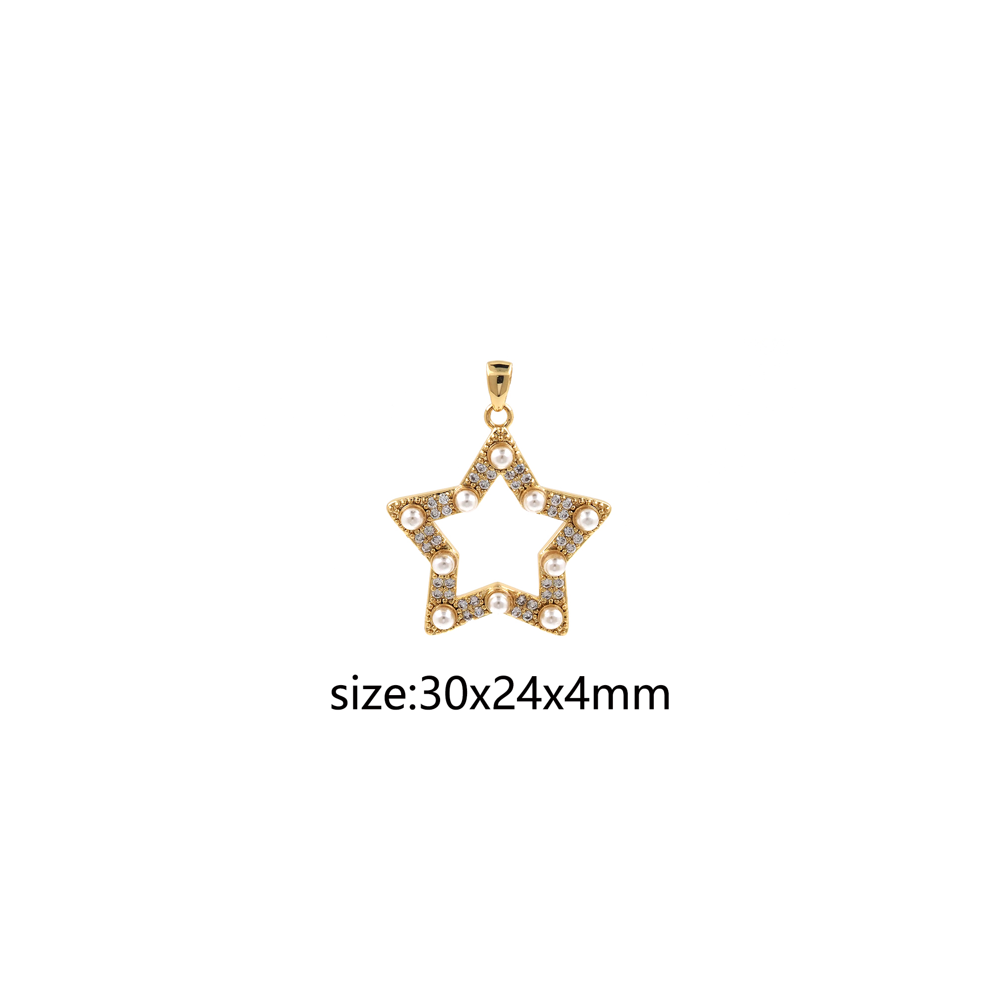CZ Micro Pave Star Pendant,18K Gold Filled Pearl Star Charm Earrings Necklace for DIY Jewelry Making Supply