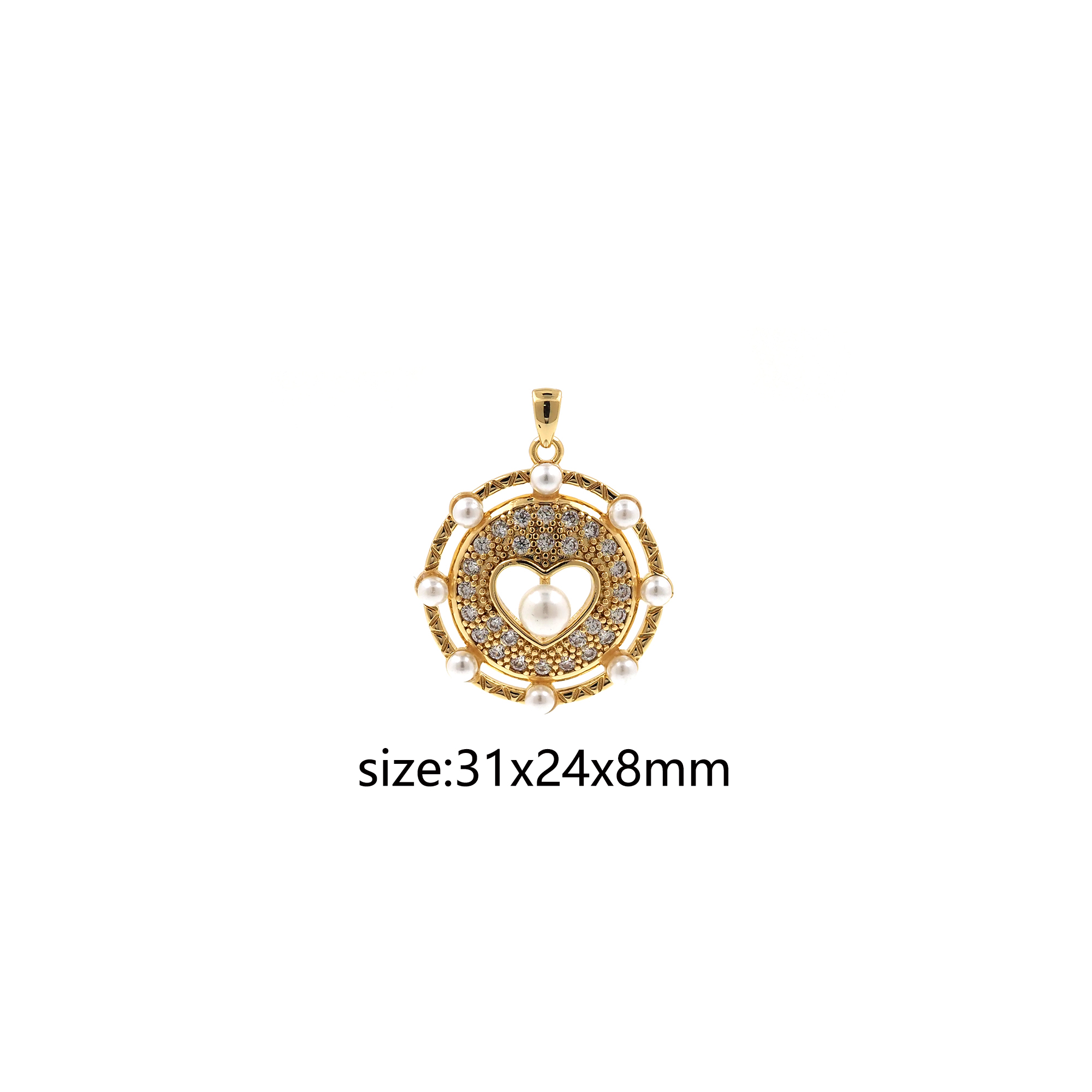18K Gold Filled Pearl Heart Pendant,CZ Micro Pave Heart Charm Earrings Necklace for DIY Jewelry Making Supply