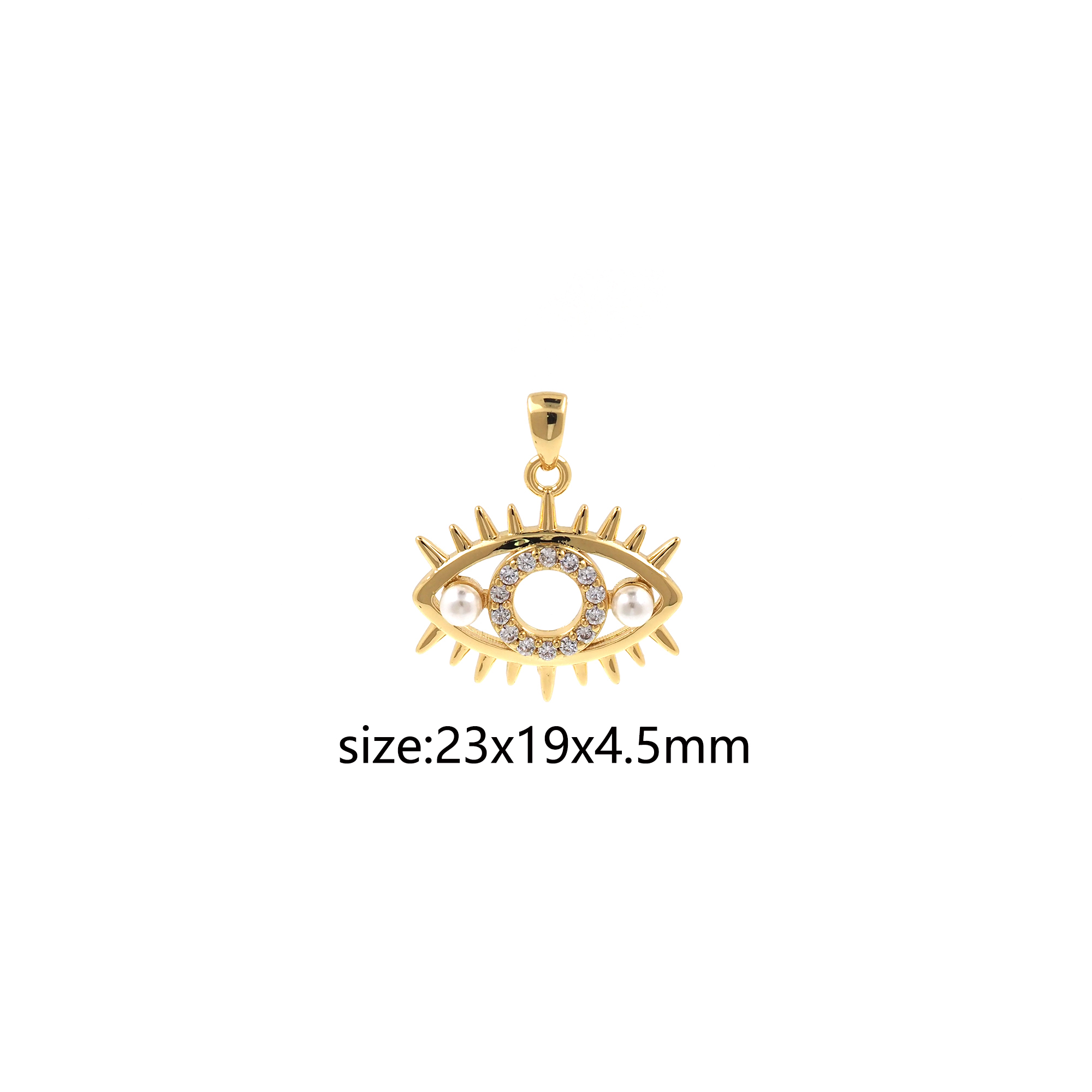 18K Gold Filled Pearl Evil Eye Pendant,CZ Micro Pave Amulet Charm Earrings Necklace for DIY Jewelry Making Supply