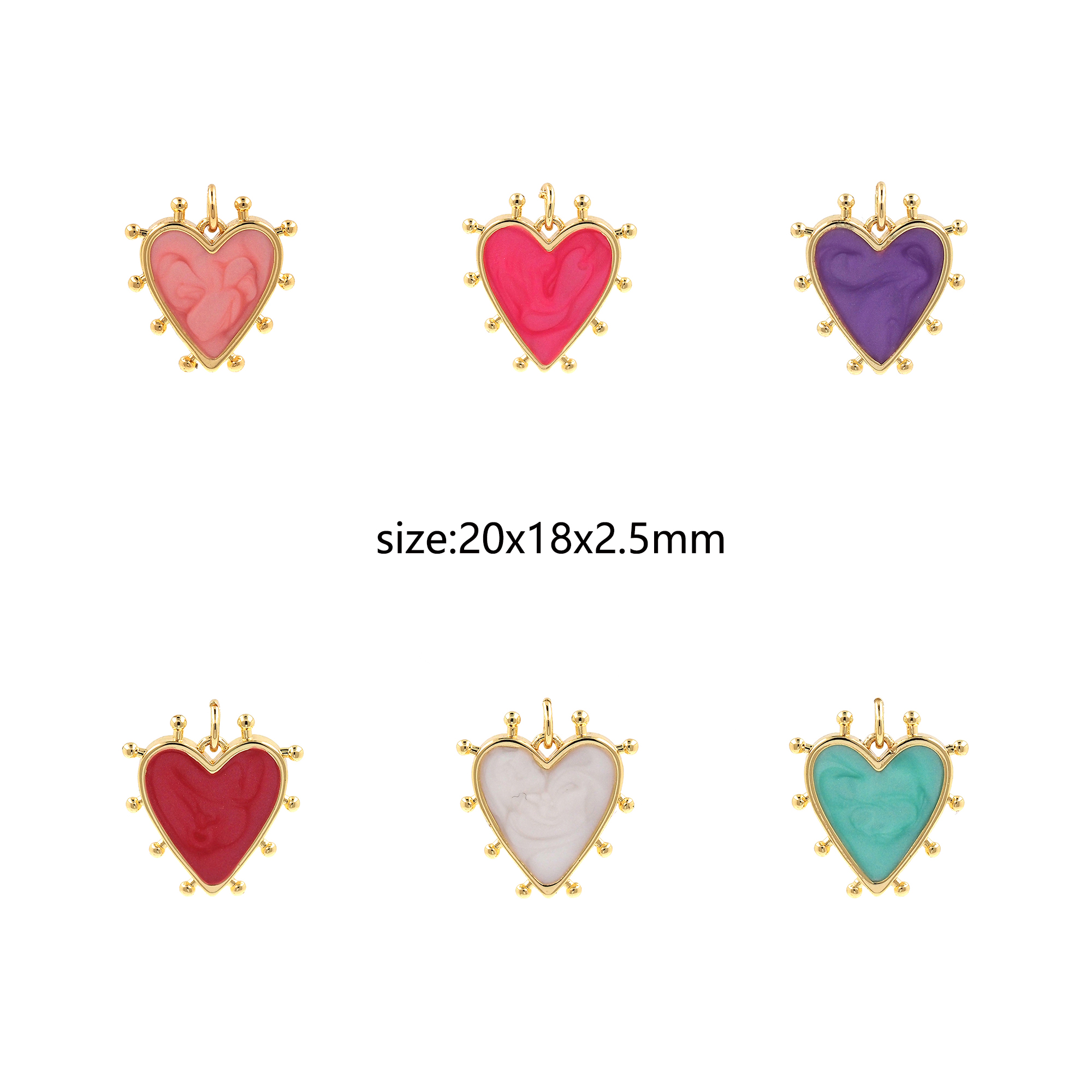 18K Gold Filled Heart Pendant,Enamel Heart Charm Earrings Necklace for DIY Jewelry Making Supply