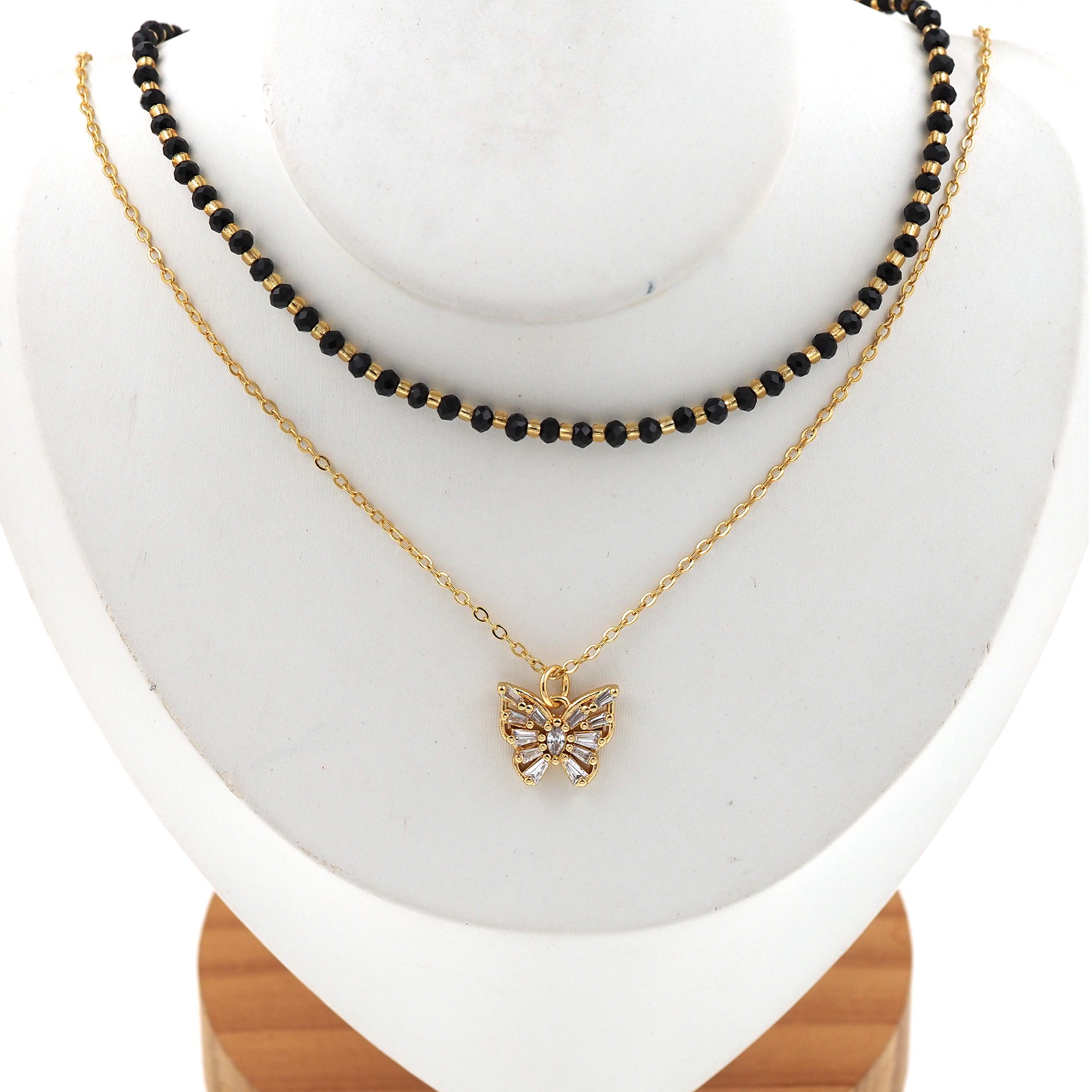 18K Gold Filled Butterfly Necklace,Minimalist Necklace,Layered Necklace,Beaded Necklace,Adjustable Necklace