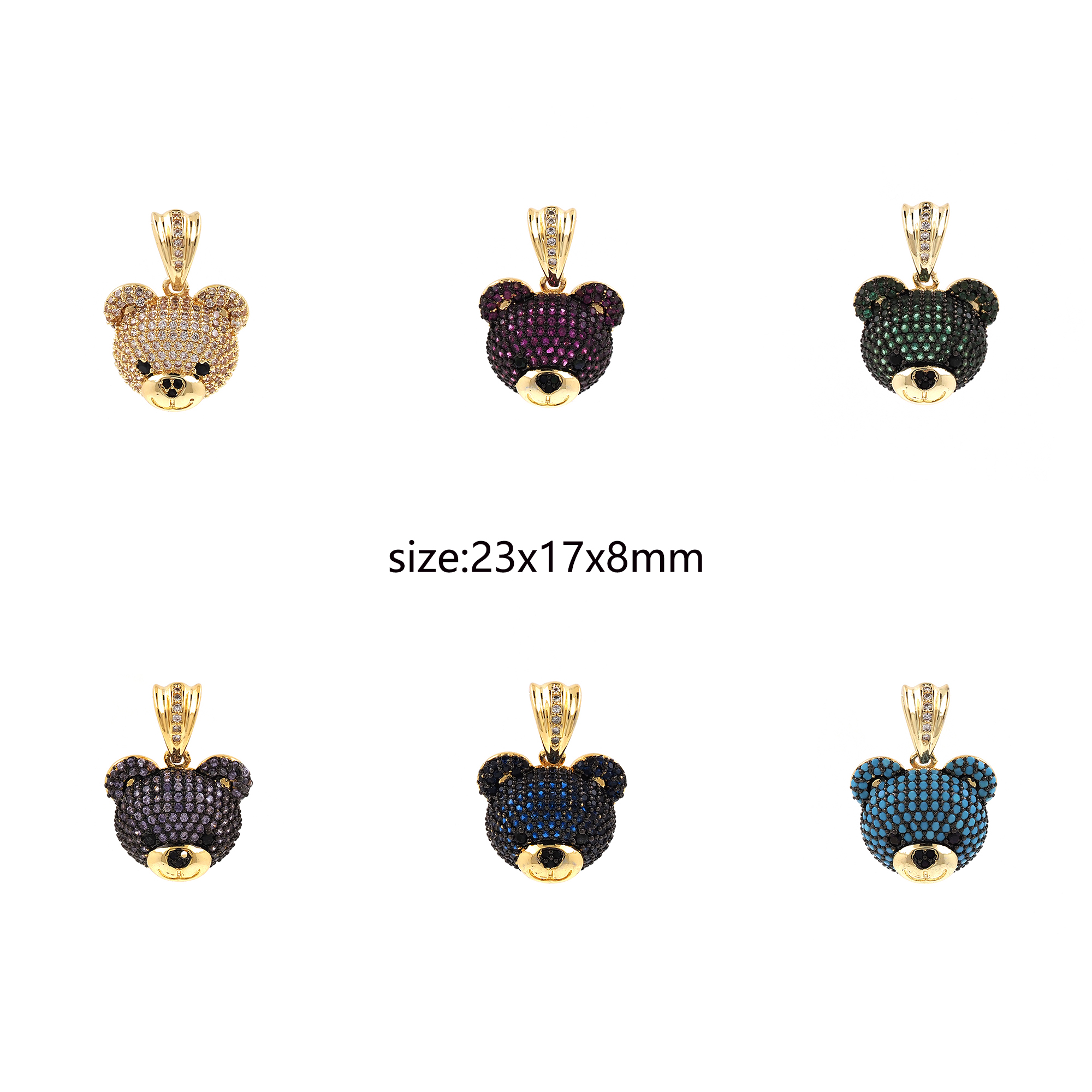 18K Gold Filled Bear Pendant,CZ Micro Pave Animal Chamr Earrings Necklace for DIY Jewelry Making Supply