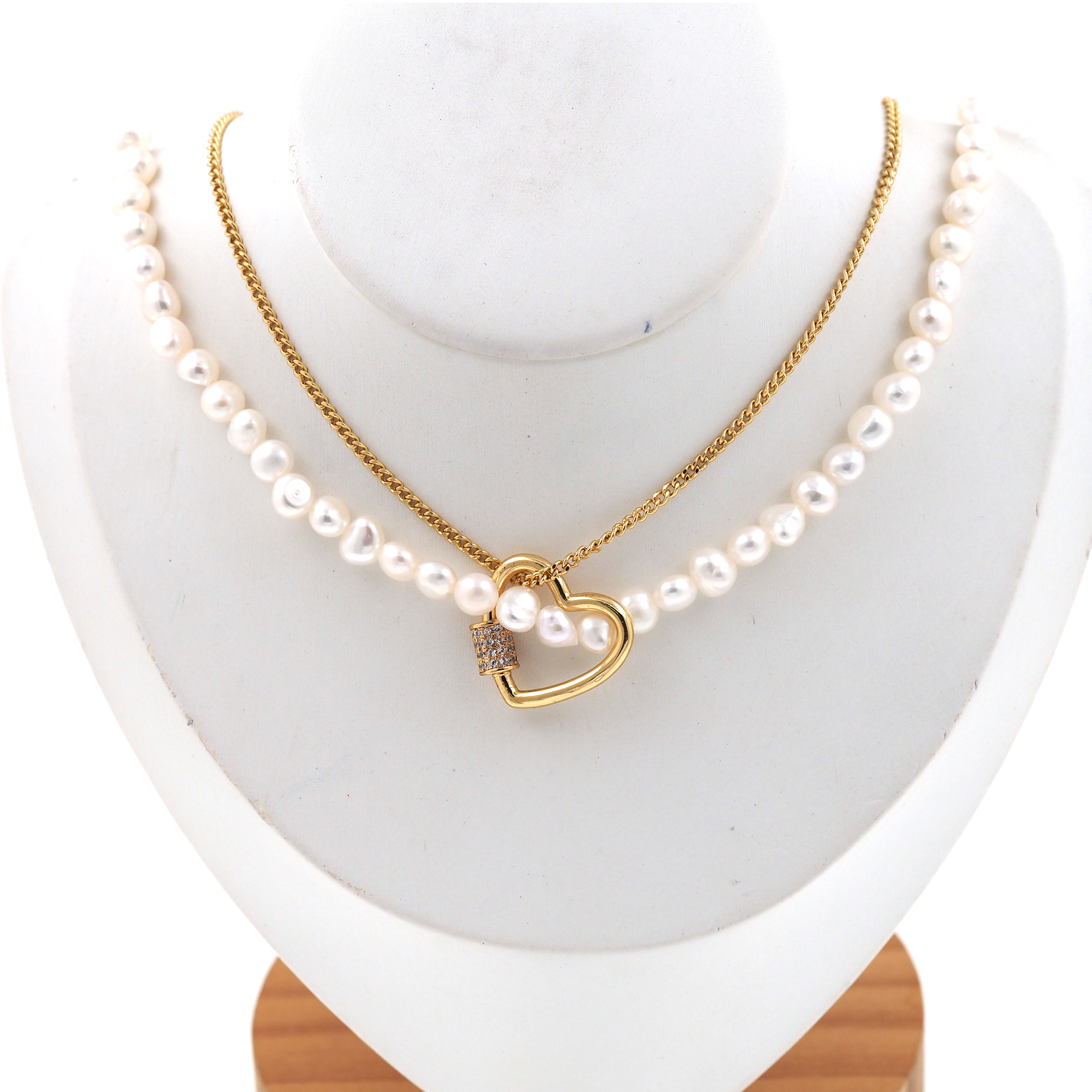 18K Gold Filled Heart Necklace,Layered Necklace,Minimalist Pearl Necklace,Freshwater Pearl Necklace,Adjustable Necklace