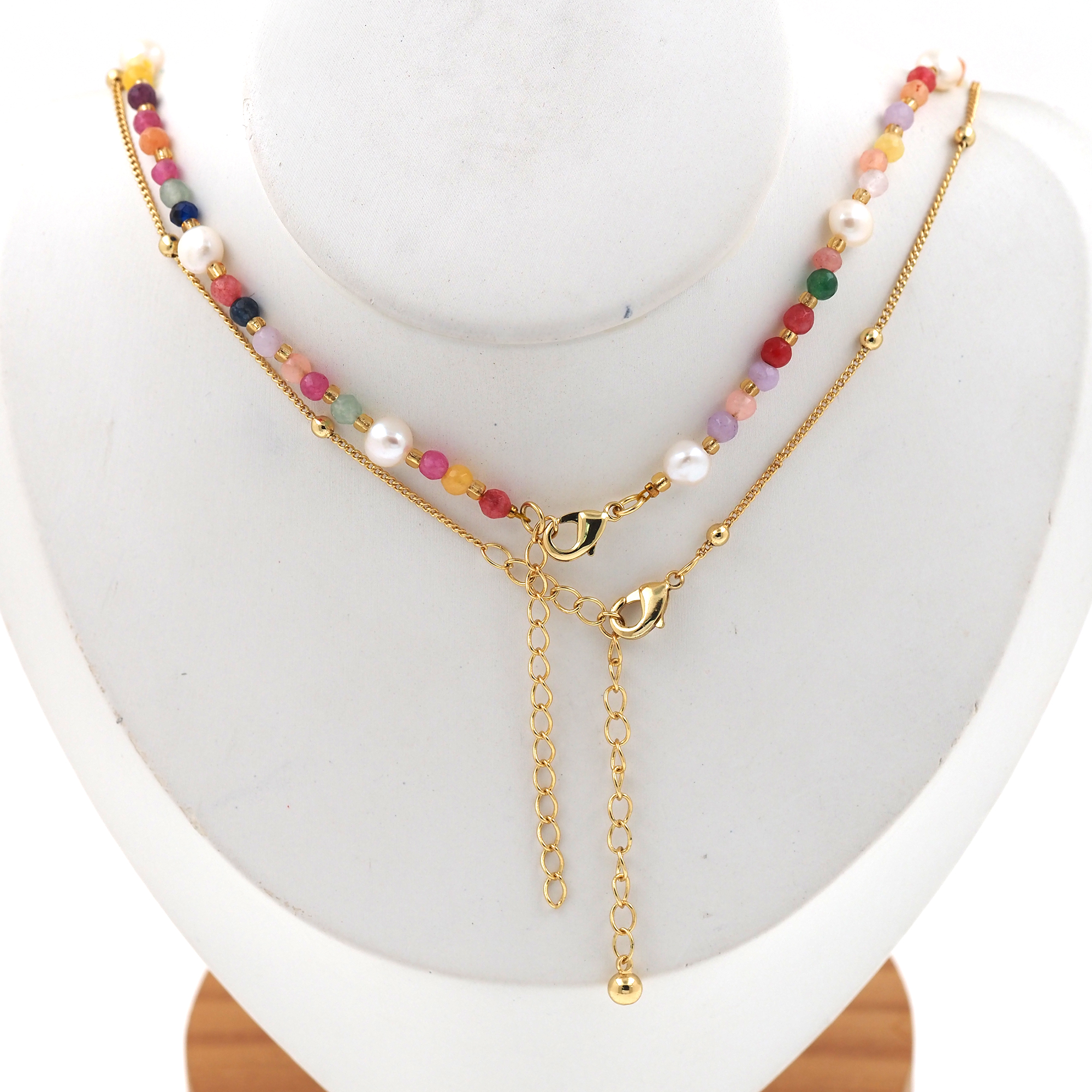 18K Gold Filled Square Necklace,Minimalist Necklace,Layered Necklace,Beaded Necklace,Adjustable Necklace