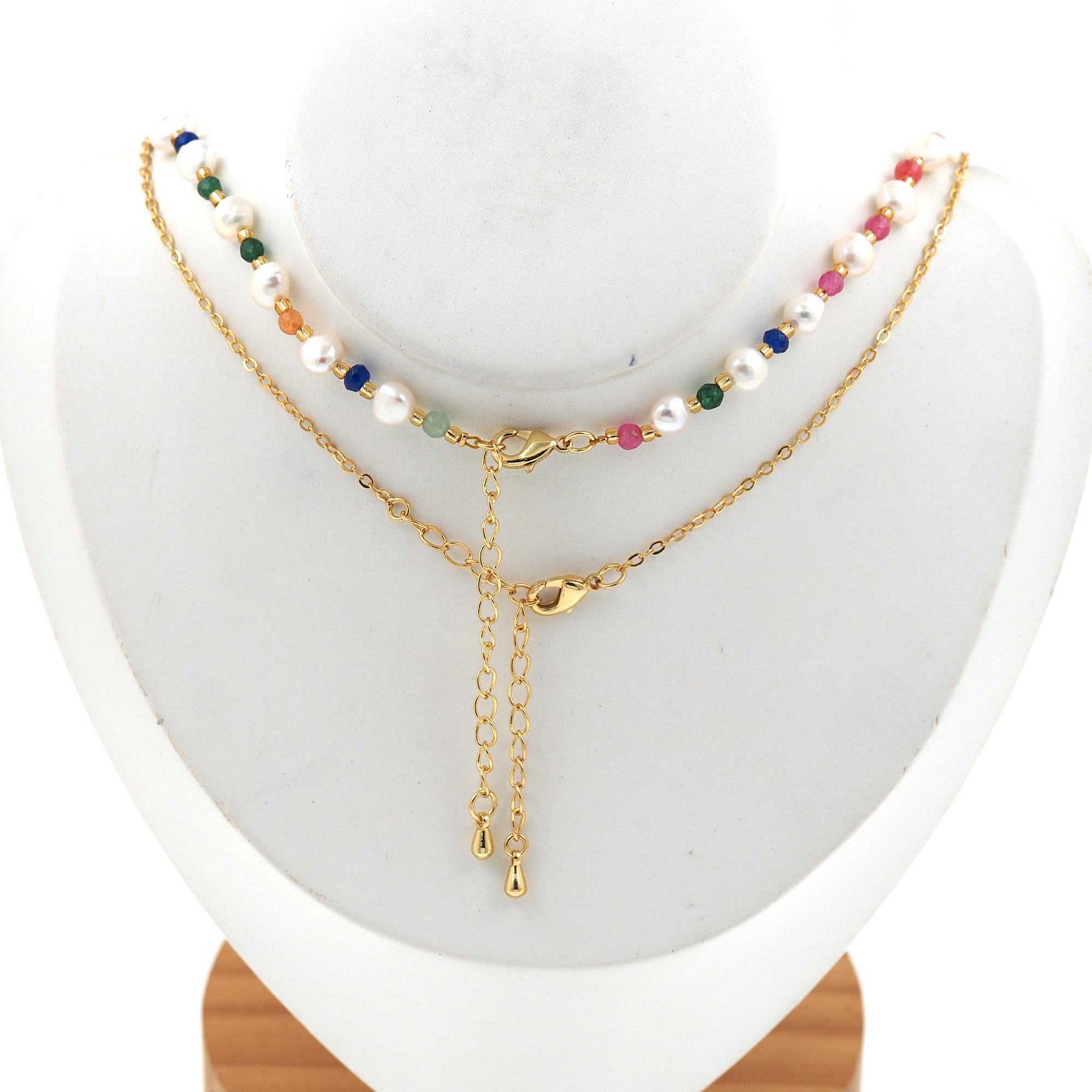 18K Gold Filled Moon Necklace,Pearl Chain,Minimalist Necklace,Layered Necklace,Beaded Necklace,Adjustable Necklace