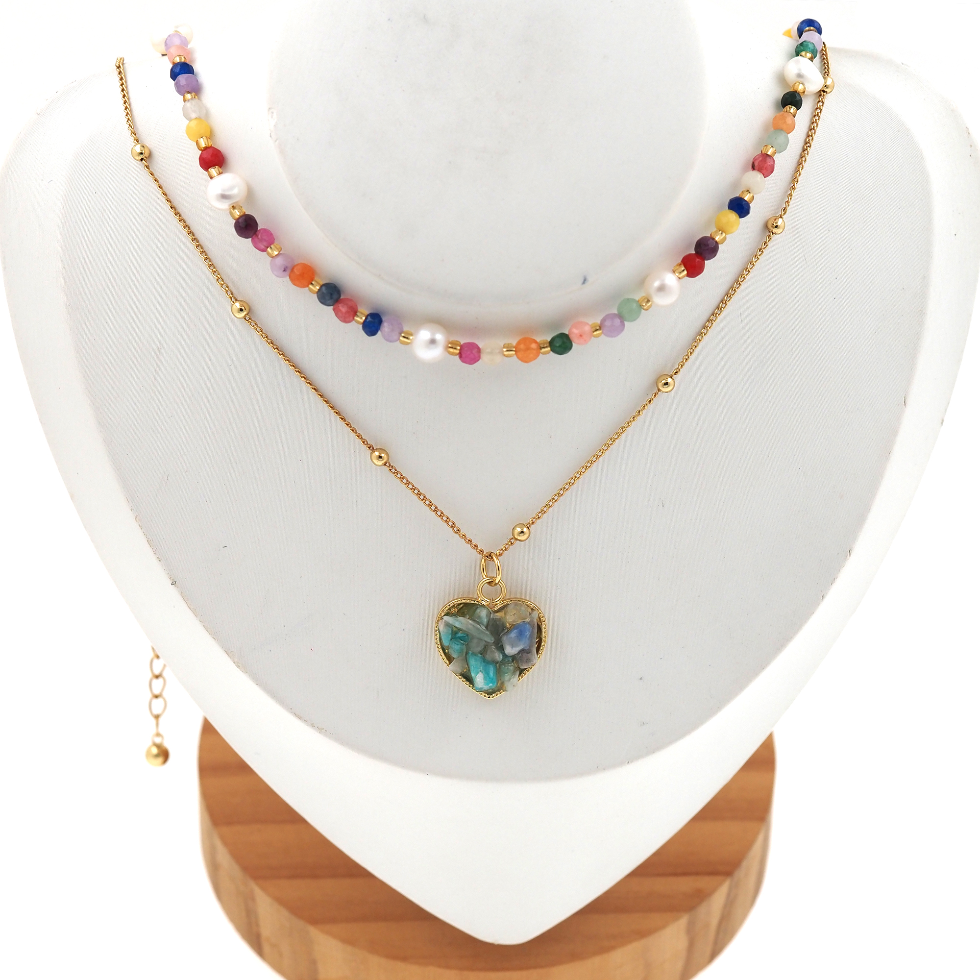 18K Gold Filled Heart Necklace,Minimalist Necklace,Layered Necklace,Beaded Necklace,Adjustable Necklace