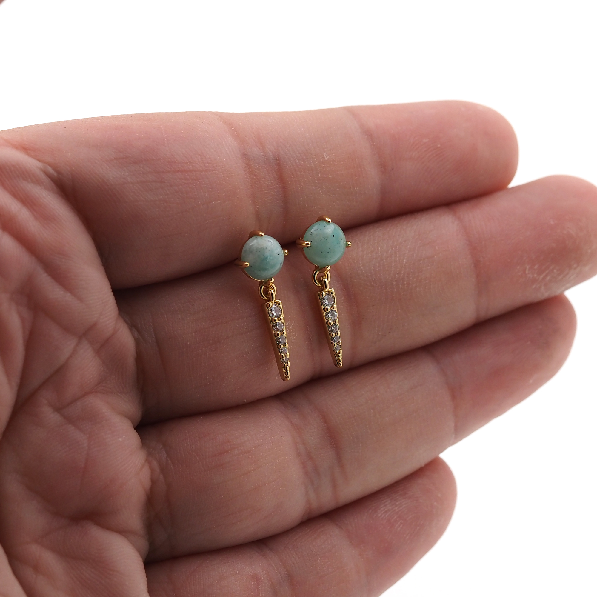 18K Gold Filled Triangle Stud Earrings,Natural Stone Earring,Dainty Earrings,Minimalist Earring,Gift for Wife