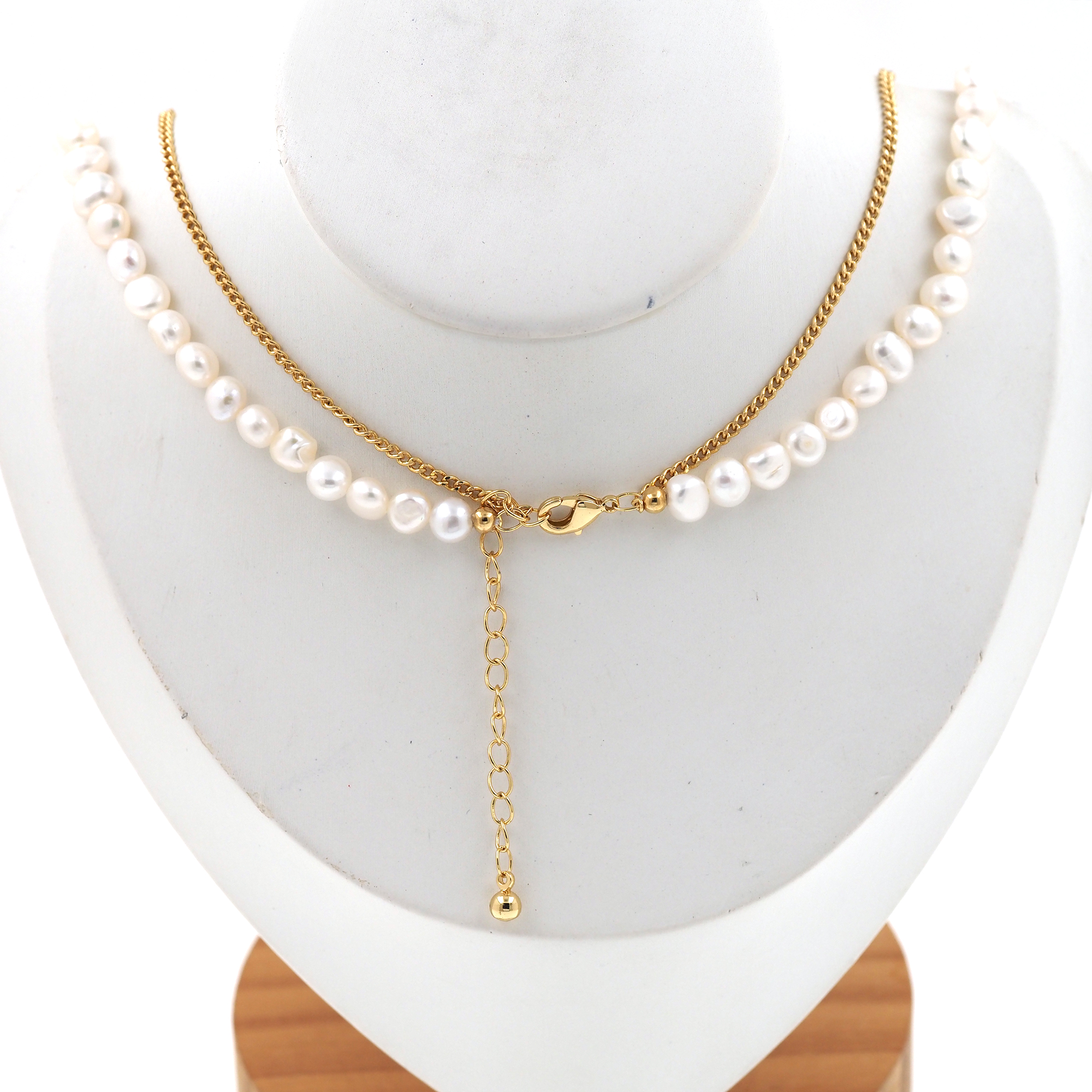 18K Gold Filled Pearl Link Necklace,Layered Necklace,Minimalist Pearl Necklace,Freshwater Pearl Necklace,Adjustable Necklace