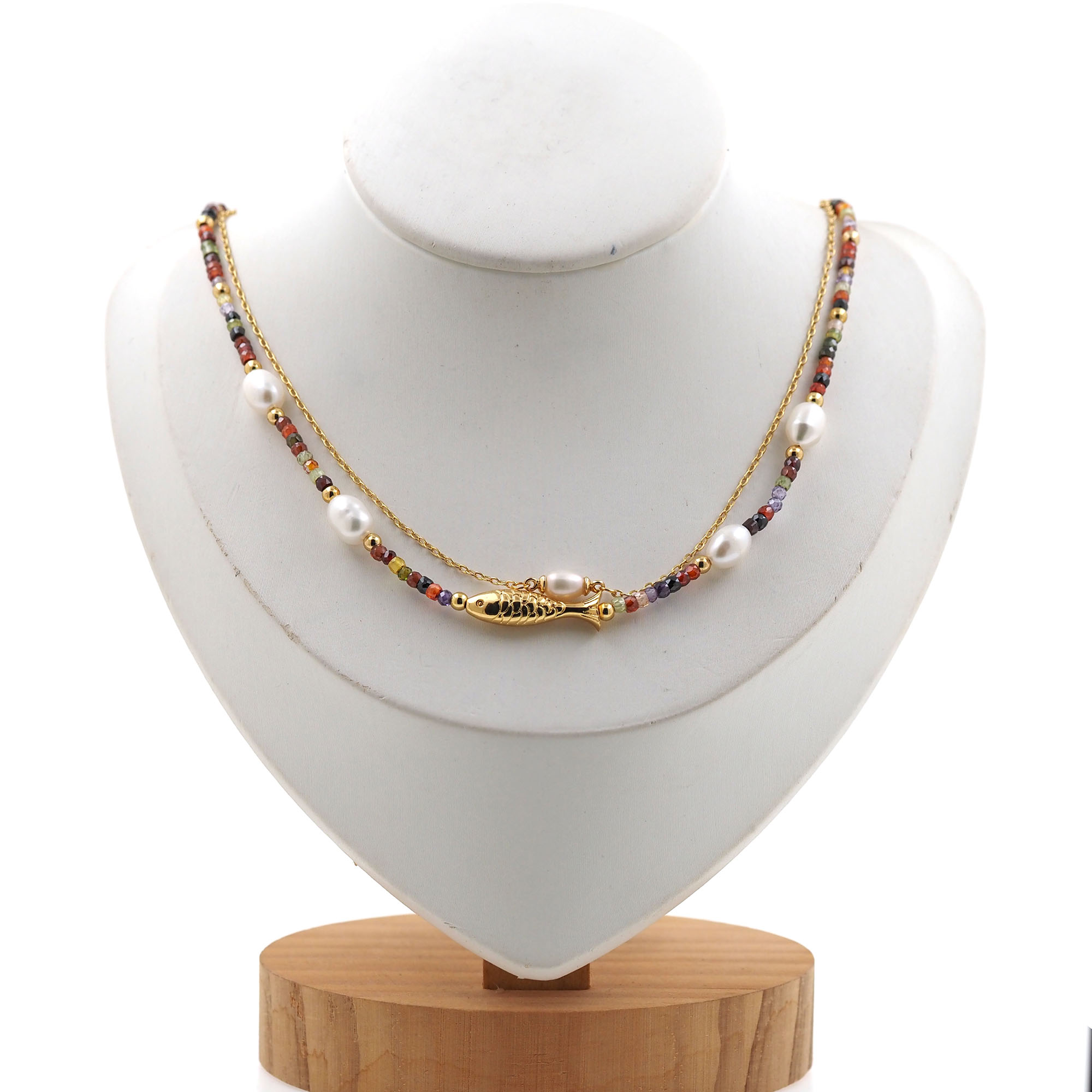 18K Gold Filled Fish Necklace,Layered Necklace,Beaded Necklace,Minimalist Necklace,Pearl Necklace,Adjustable Necklace