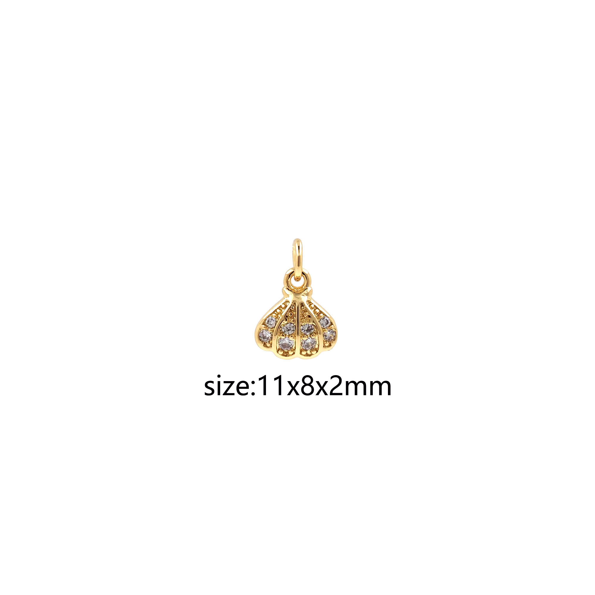 18K Gold Filled Shell Pendant,CZ Micro Pave Scallop Charm Earrings Necklace for DIY Jewelry Making Supply