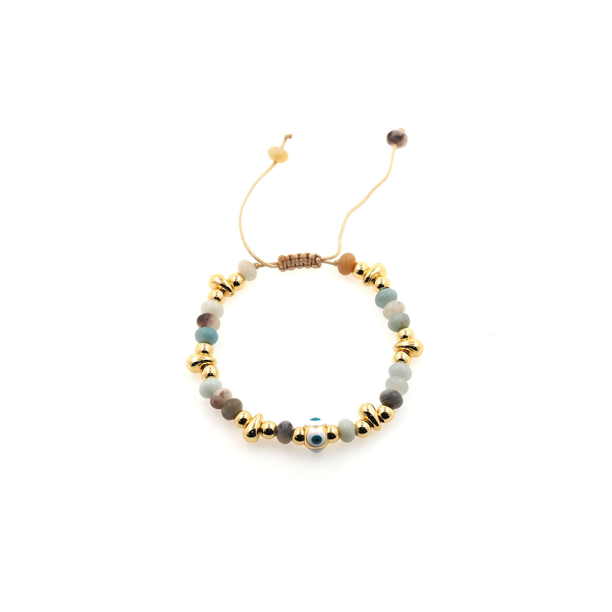 18K Gold Filled Beaded Chain Bracelet,Evil Eye Bracelet,Adjustable Bracelet,Ladies Bracelet,Gift For Her