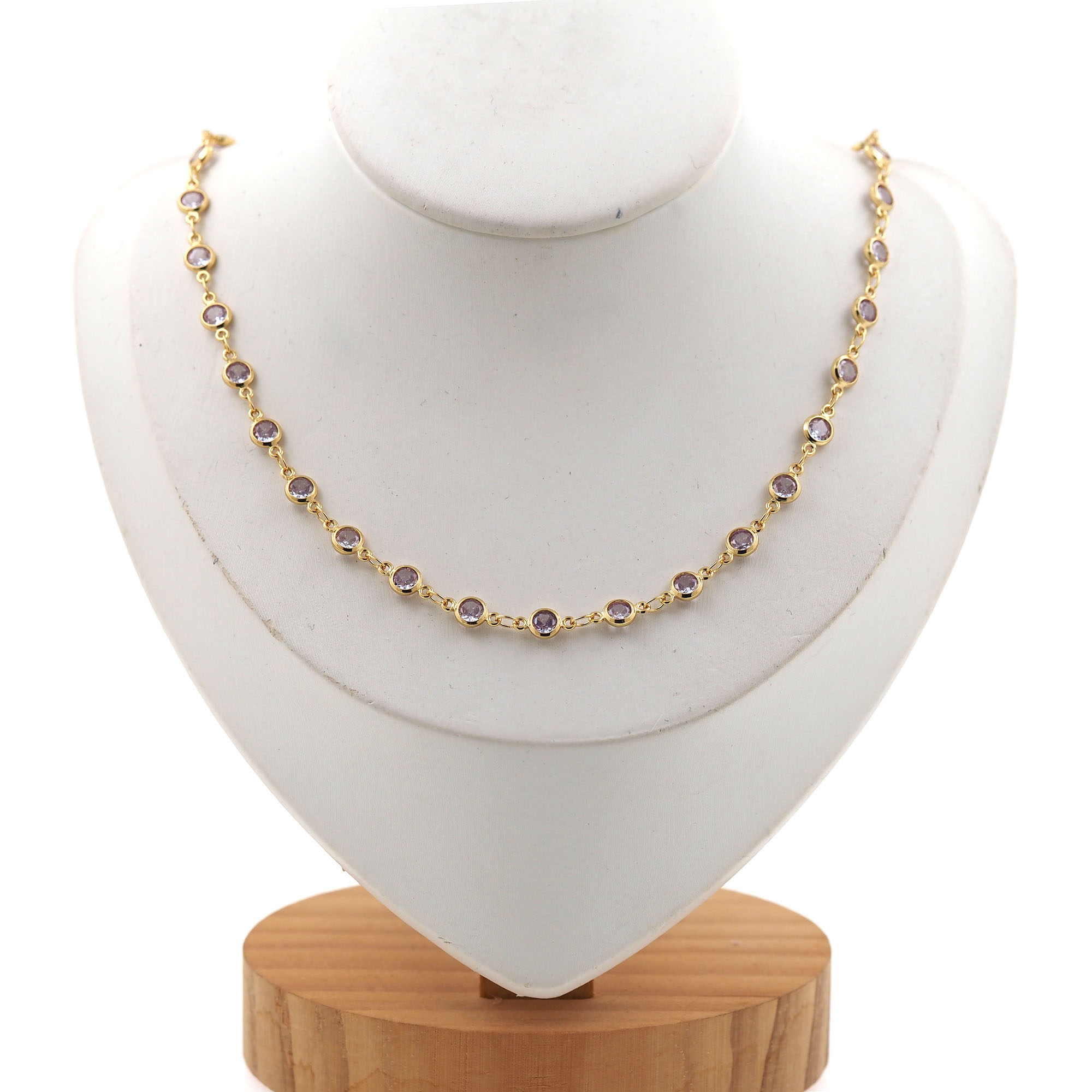 18K Gold Filled Round Zirconia Necklace,Tennis Necklace Chain,Minimalist Necklace,Adjustable Necklace