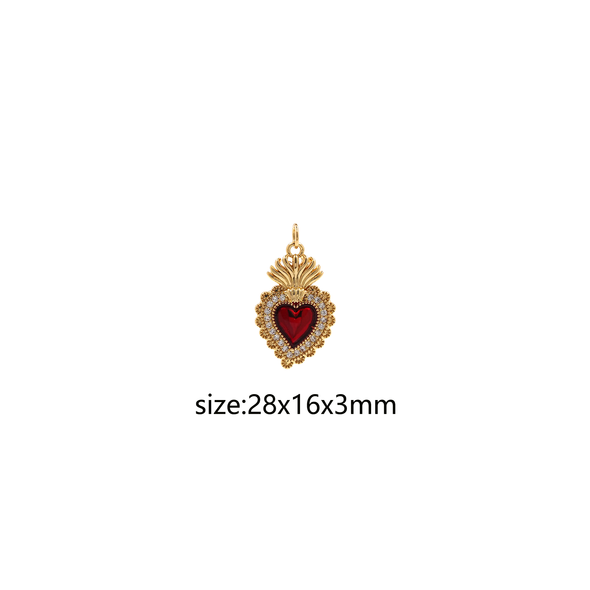 18K Gold Filled Sacred Heart Pendant,Enamel Heart Charm Earrings Necklace for DIY Jewelry Making Supply