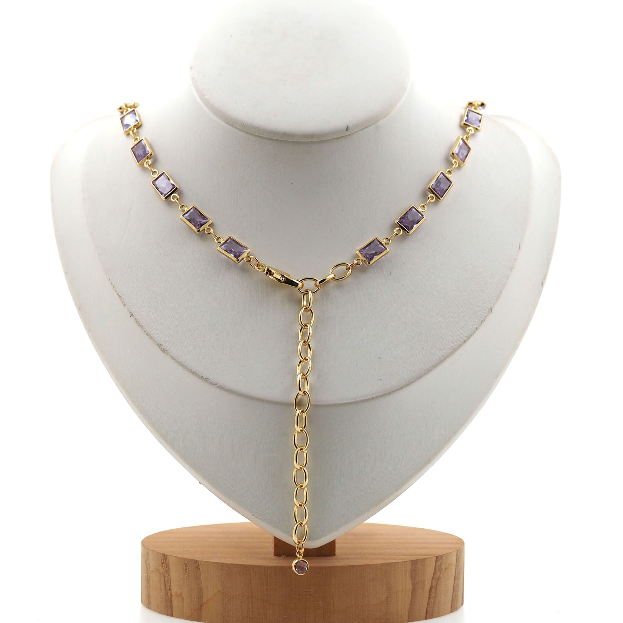 18K Gold Filled Rectangle Zirconia Necklace,Tennis Necklace Chain,Minimalist Necklace,Adjustable Necklace