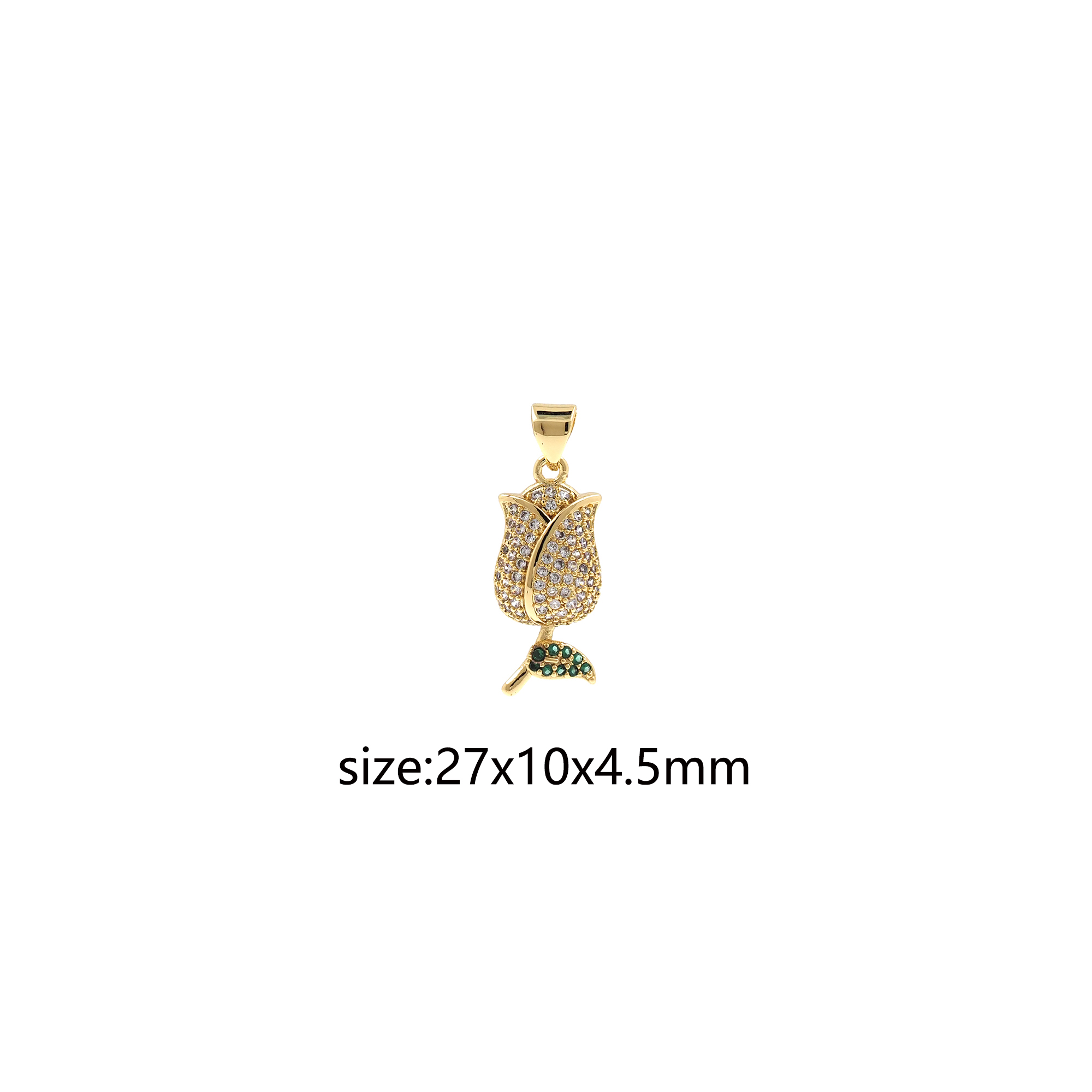 18K Gold Filled Tulip Pendant,CZ Micro Pave Tulip Charm Earrings Necklace for DIY Jewelry Making Supply