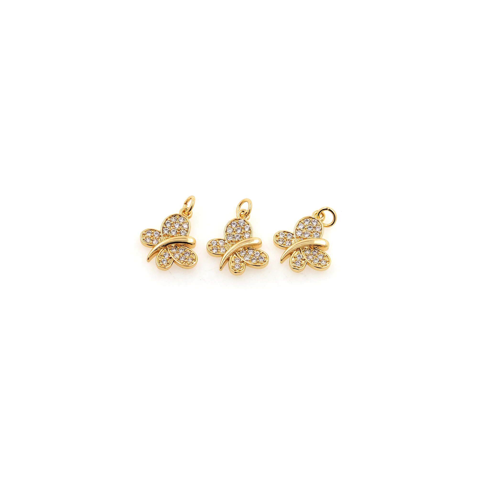 18K Gold Filled Butterfly Pendant,CZ Micro Pave Insect Charm Earrings Necklace for DIY Jewelry Making Supply