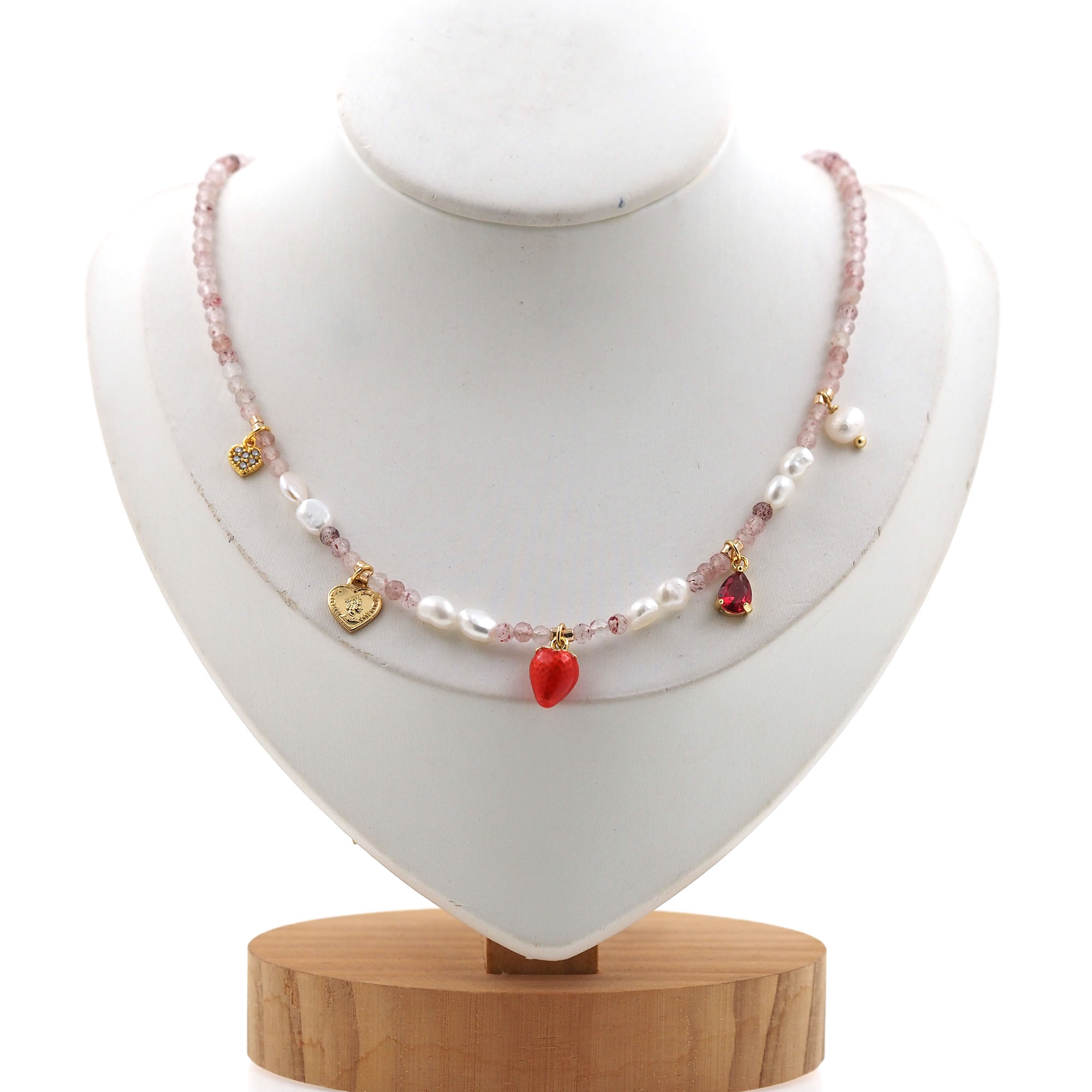 18K Gold Filled Strawberry Necklace,Beaded Necklace,Minimalist Necklace,Freshwater Pearl Necklace,Adjustable Necklace