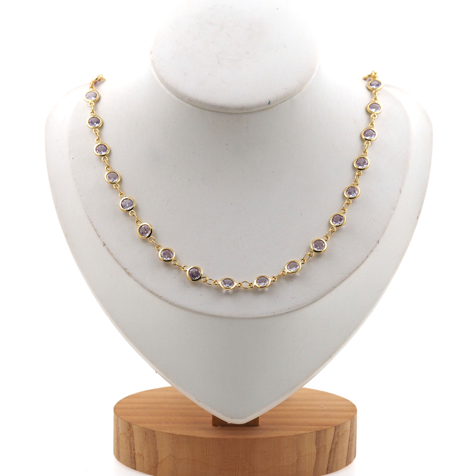 18K Gold Filled Round Zirconia Necklace,Tennis Necklace Chain,Minimalist Necklace,Adjustable Necklace