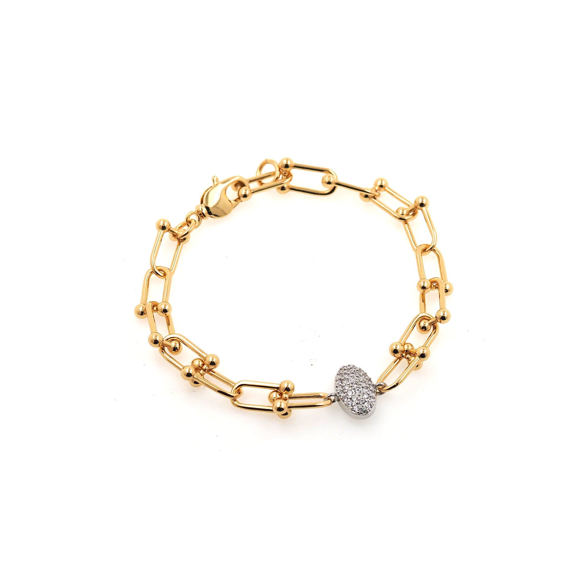 18K Gold Filled U Link Chain Bracelet,Beaded Chain,U Shape Bracelet,Adjustable Bracelet,Ladies Bracelet,Gift For Her