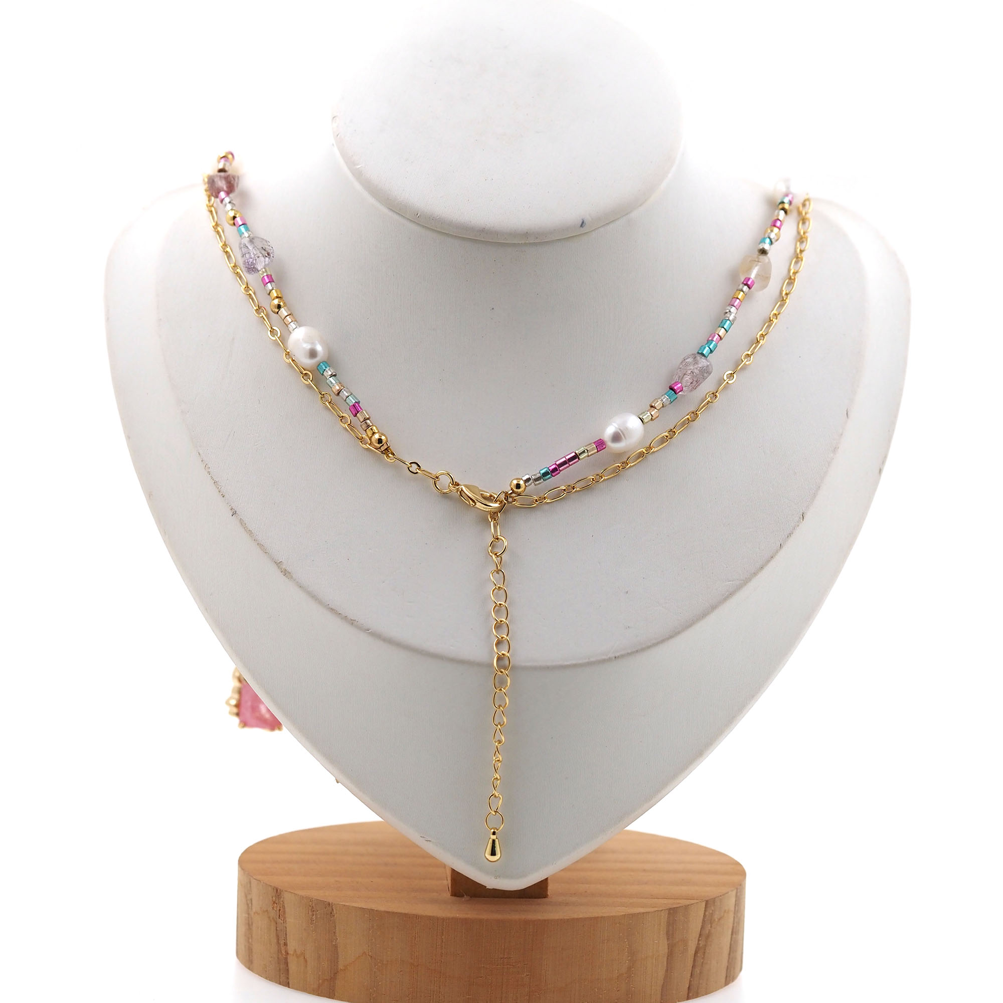 18K Gold Filled Pearl Link Necklace,Layered Necklace,Minimalist Pearl Necklace,Beaded Necklace,Adjustable Necklace