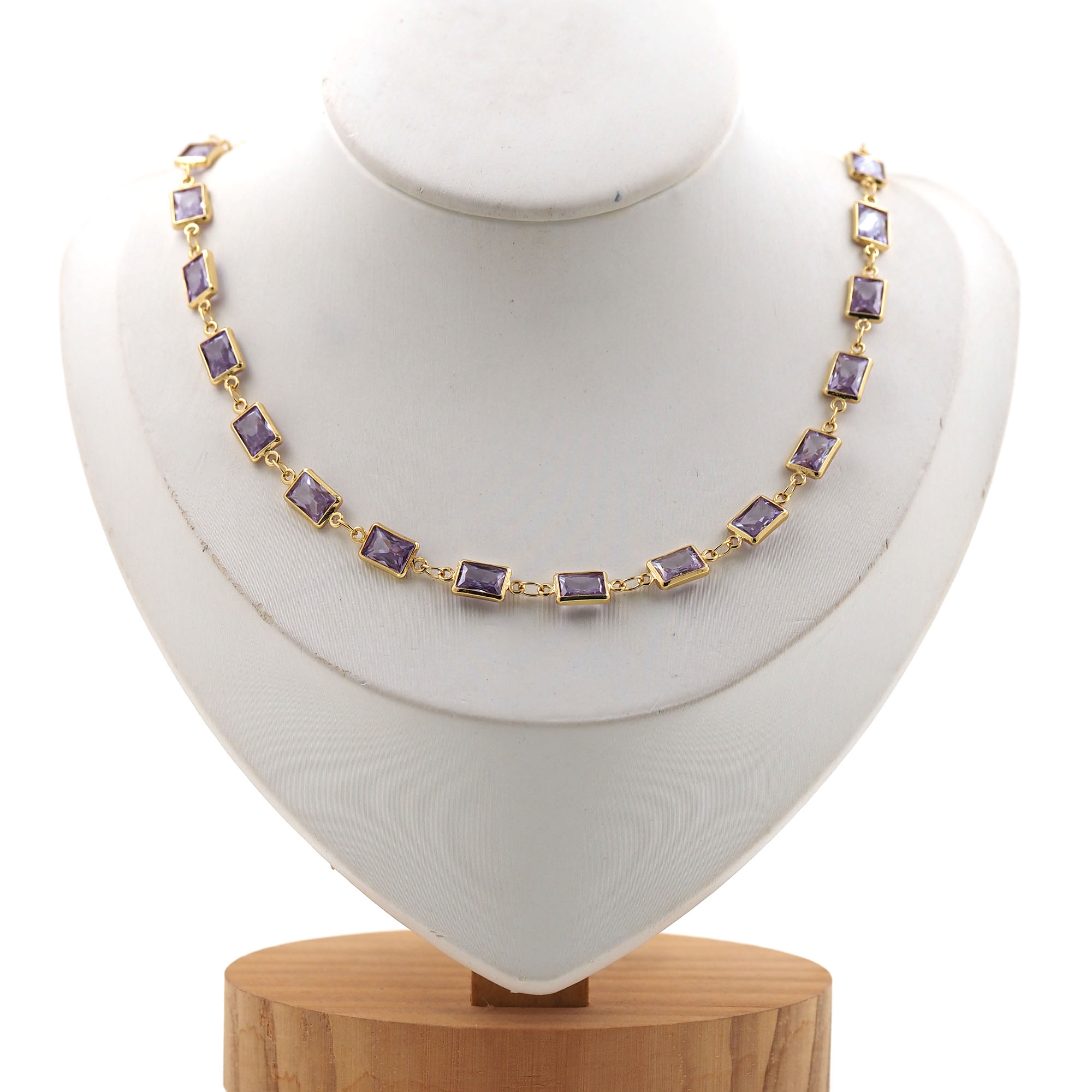 18K Gold Filled Rectangle Zirconia Necklace,Tennis Necklace Chain,Minimalist Necklace,Adjustable Necklace