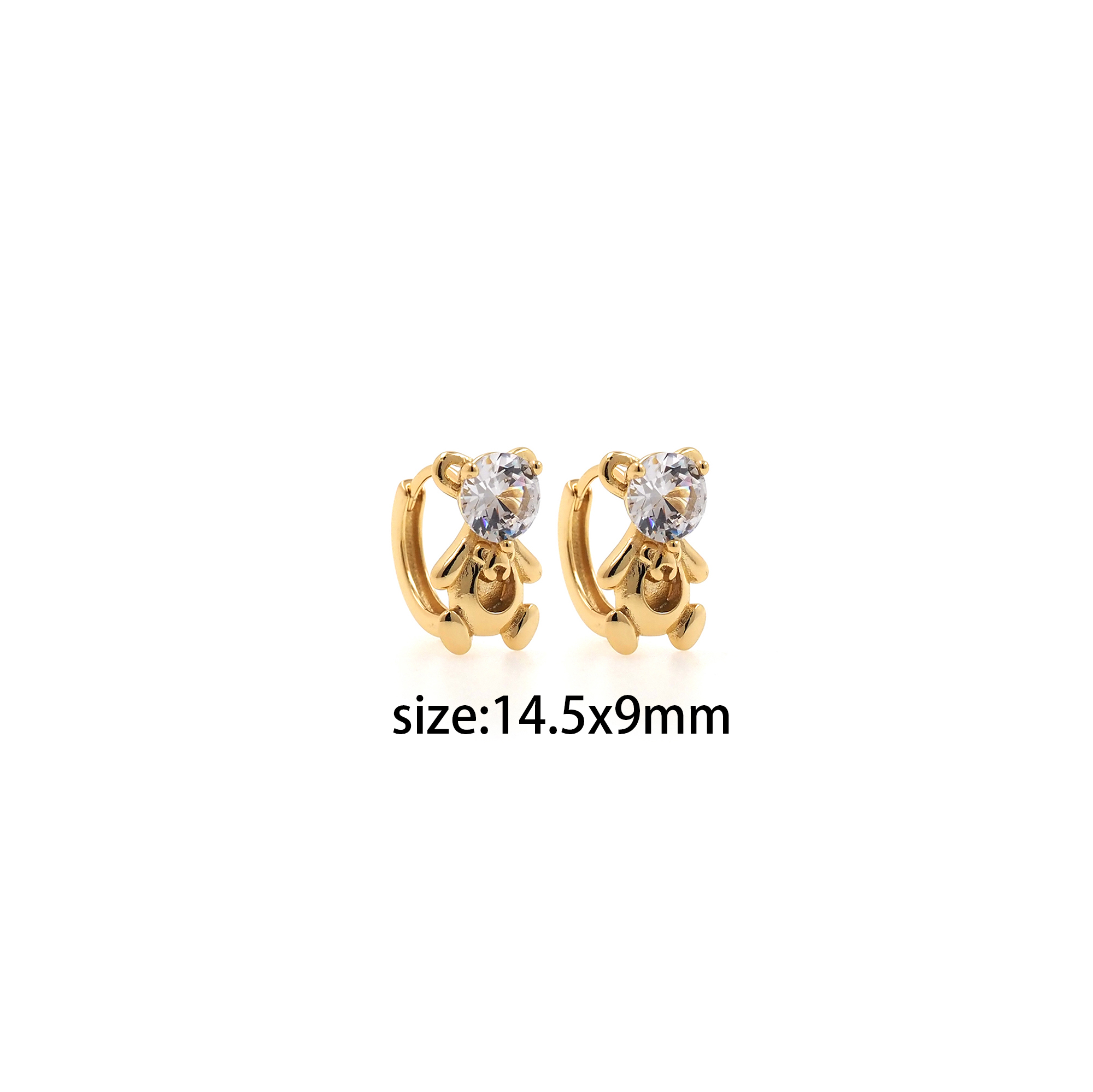 18K Gold Filled Bear Earrings,CZ Micro Pave Bear Hoop Earrings,Minimalist Earrings,Gold Hoops