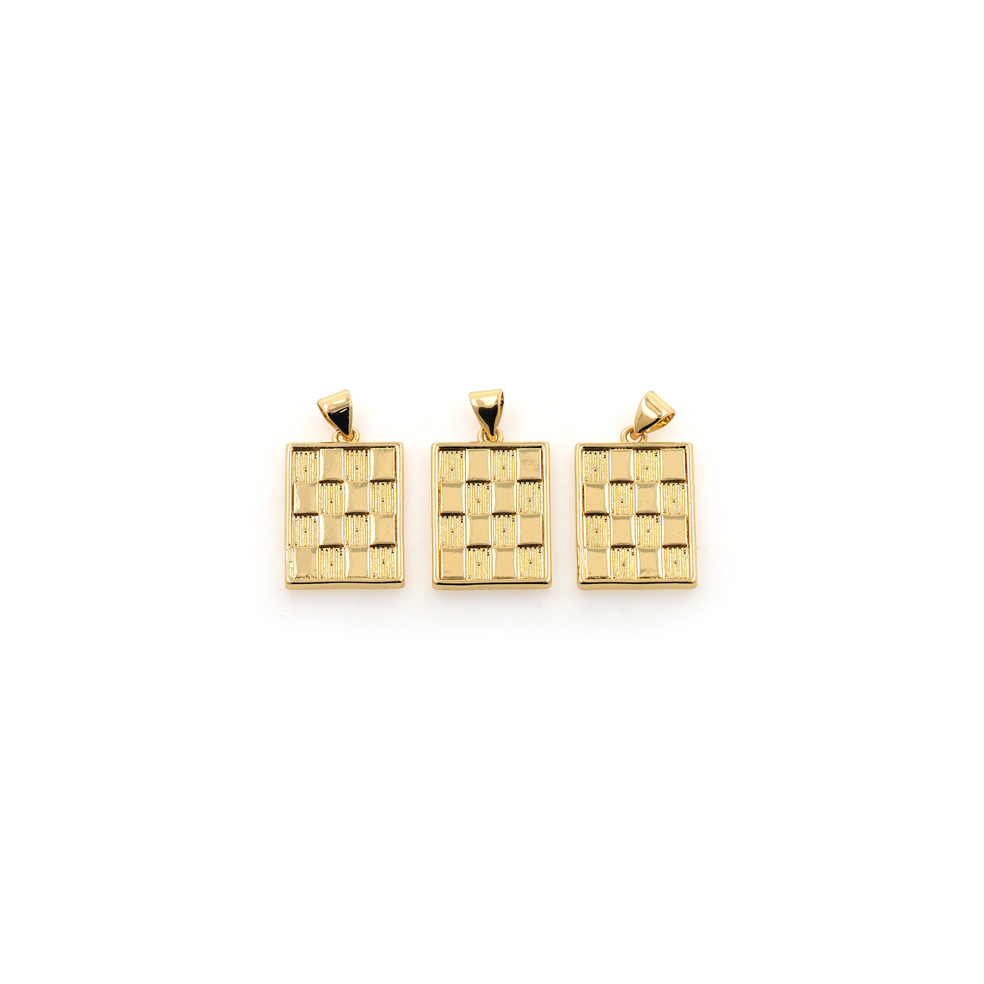 18K Gold Filled Checkered Pendant,Dainty Checkered Charm Earrings Necklace for DIY Jewelry Making Supply