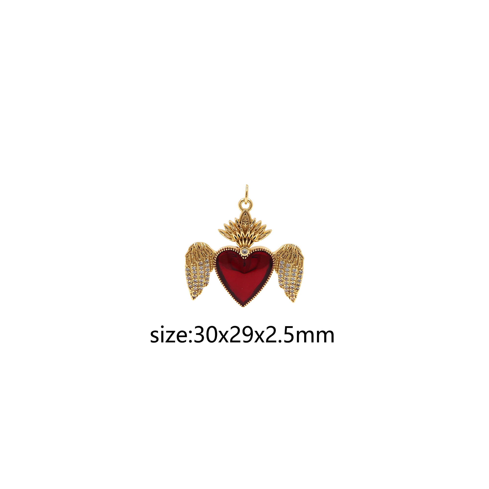 CZ Micro Pave Heart Pendant,18K Gold Filled Heart Wing Charm Earrings Necklace for DIY Jewelry Making Supply