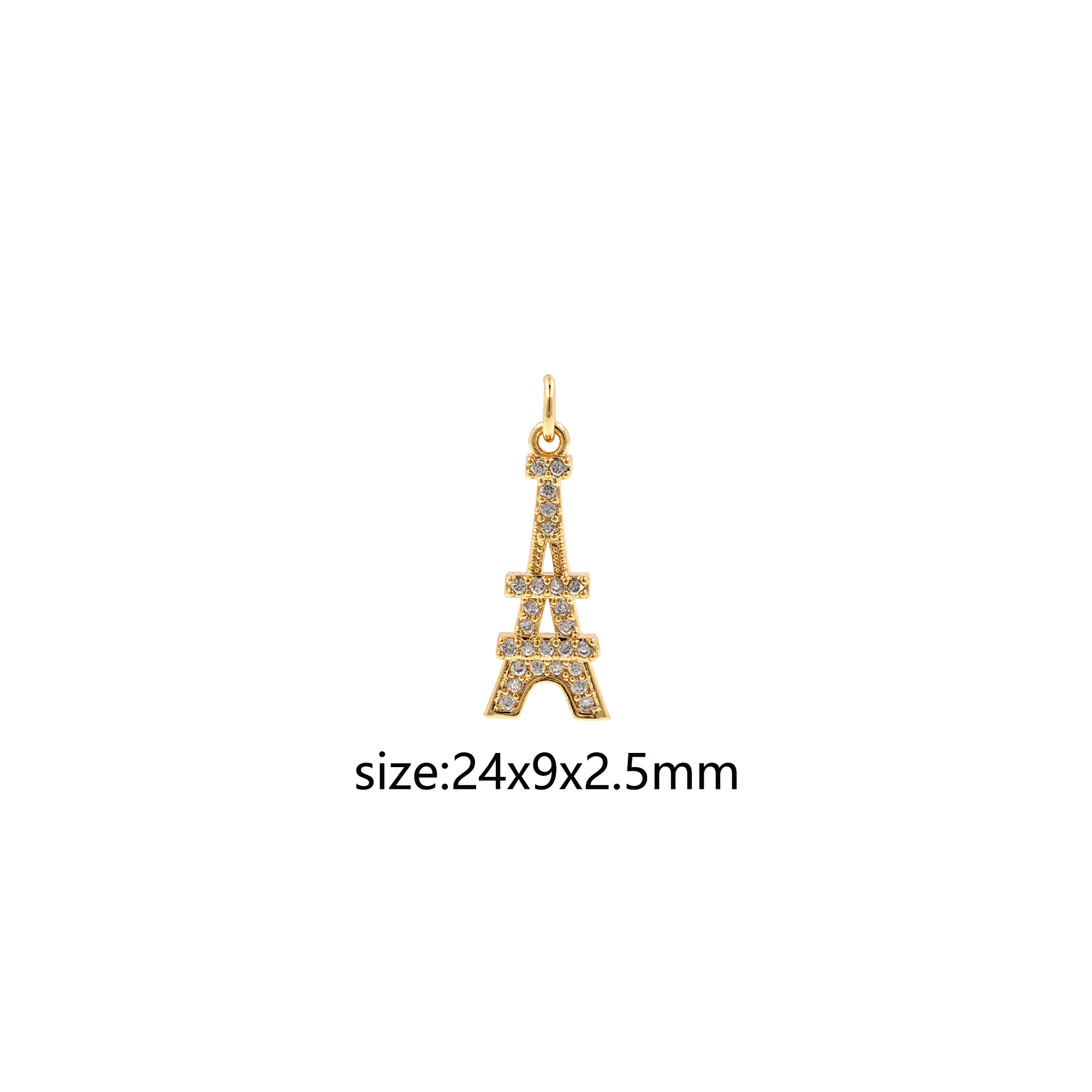 18K Gold Filled Tower Pendant,CZ Micro Pave Eiffel Tower Charm Earrings Necklace for DIY Jewelry Making Supply