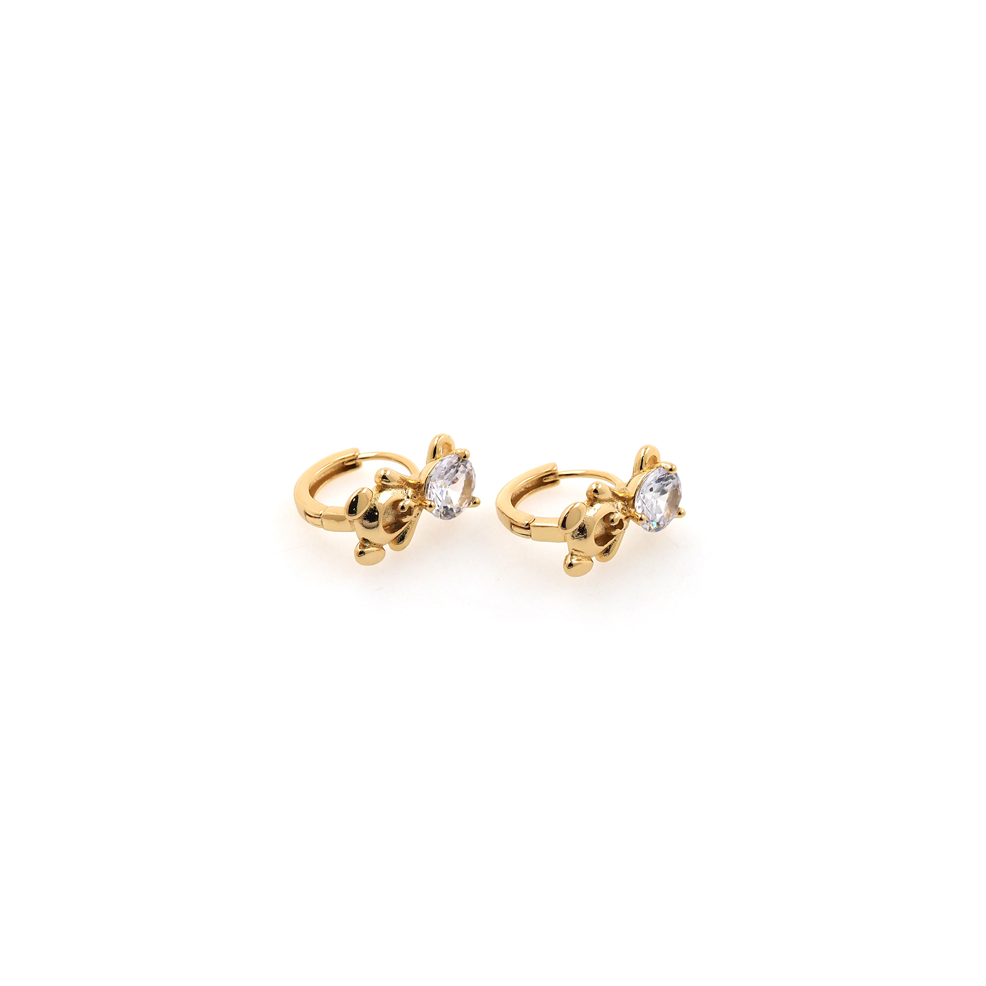 18K Gold Filled Bear Earrings,CZ Micro Pave Bear Hoop Earrings,Minimalist Earrings,Gold Hoops