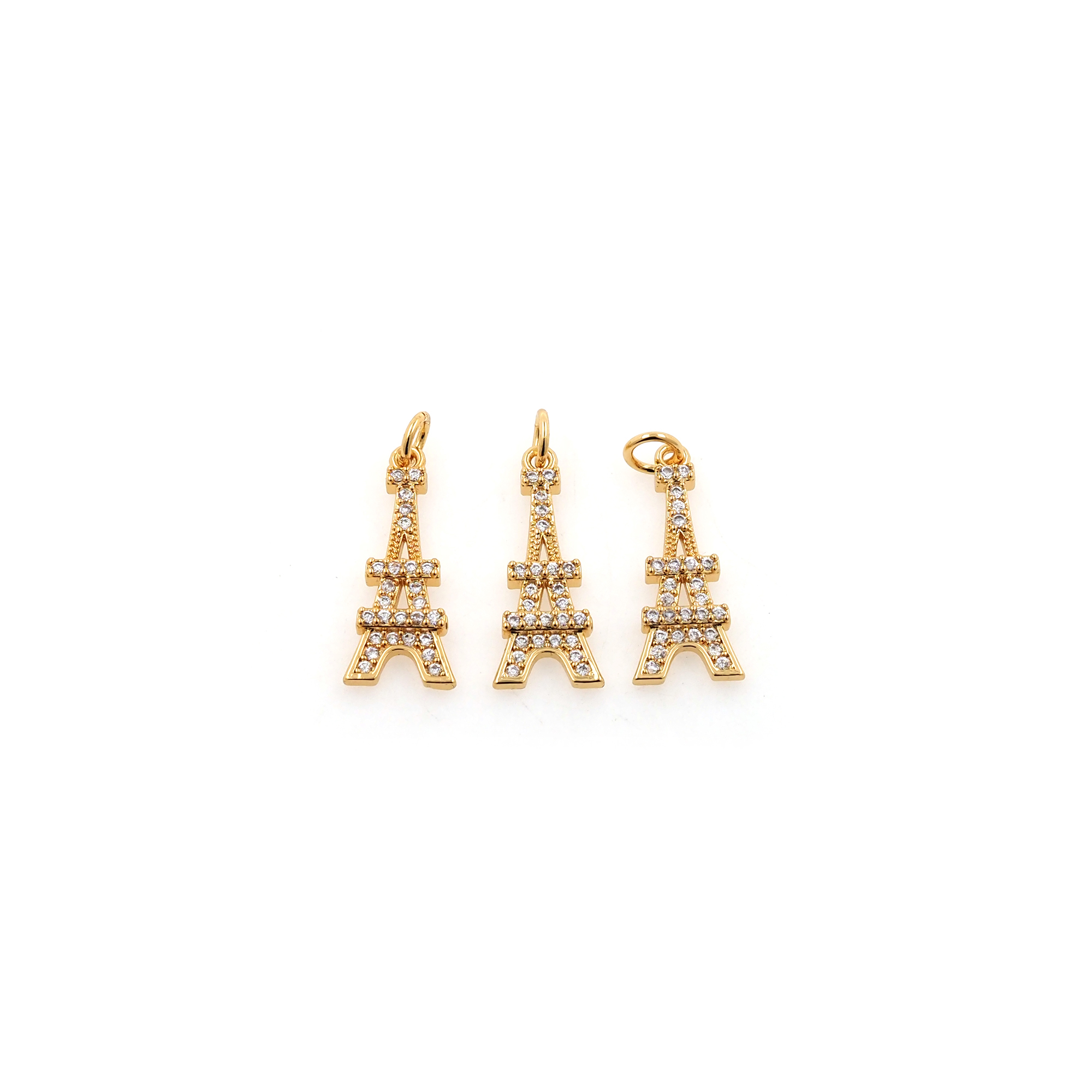 18K Gold Filled Tower Pendant,CZ Micro Pave Eiffel Tower Charm Earrings Necklace for DIY Jewelry Making Supply