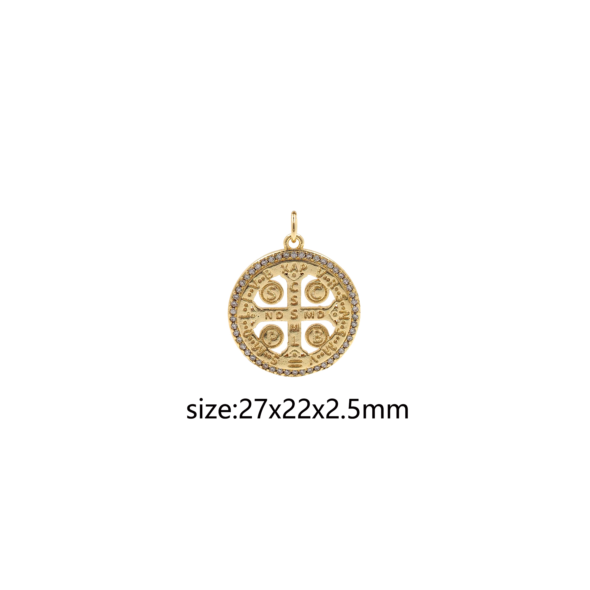 18K Gold Filled Benedict Pendant,CZ Micro Pave Religious Charm Earrings Necklace for DIY Jewelry Making Supply