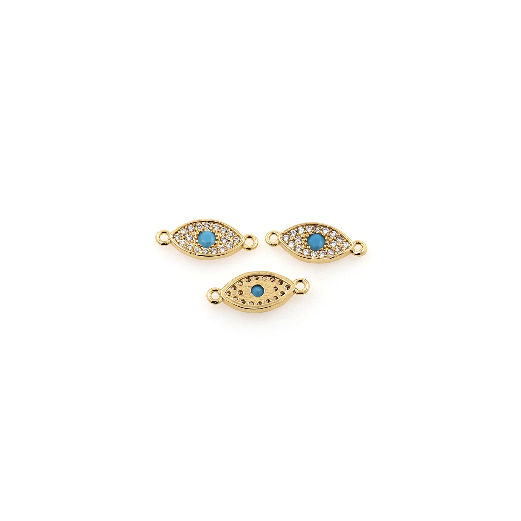 18K Gold Filled Evil Eye Connector,CZ Micro Pave Evil Eye Charm Necklace Bracelet for DIY Jewelry Making Supply