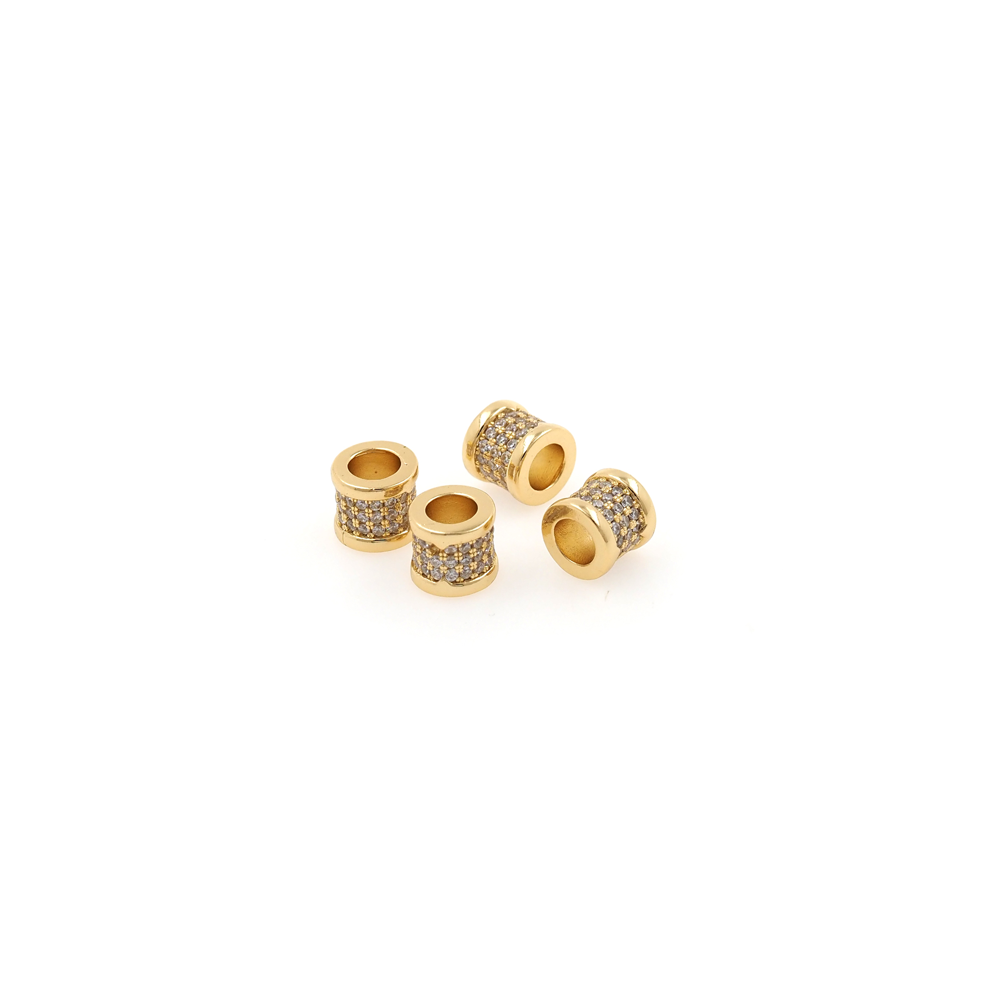 18K Gold Filled Cylinder Spacer Beads,CZ Micro Pave Barrel Beads for Bracelet Jewelry Necklace Making Supply
