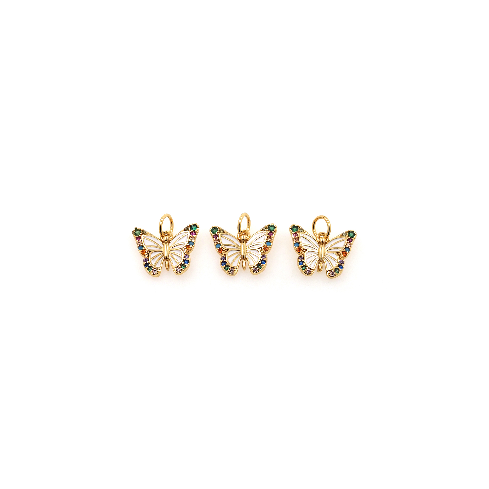 18K Gold Filled Butterfly Pendant,CZ Micro Pave Insect Charm Earrings Necklace for DIY Jewelry Making Supply