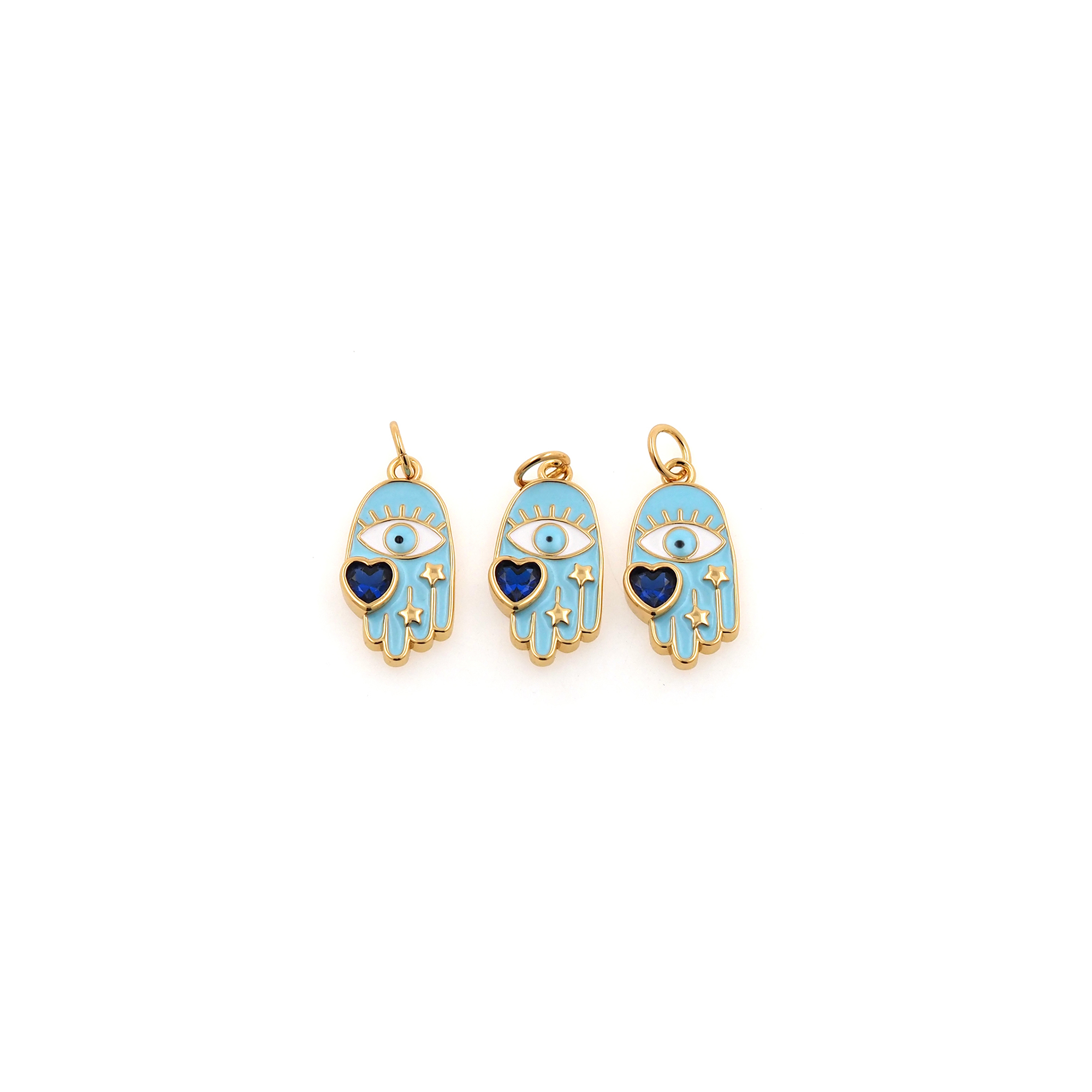 18K Gold Filled Hamsa Pendant,Enamel Amulet Charm Earrings Necklace for DIY Jewelry Making Supply