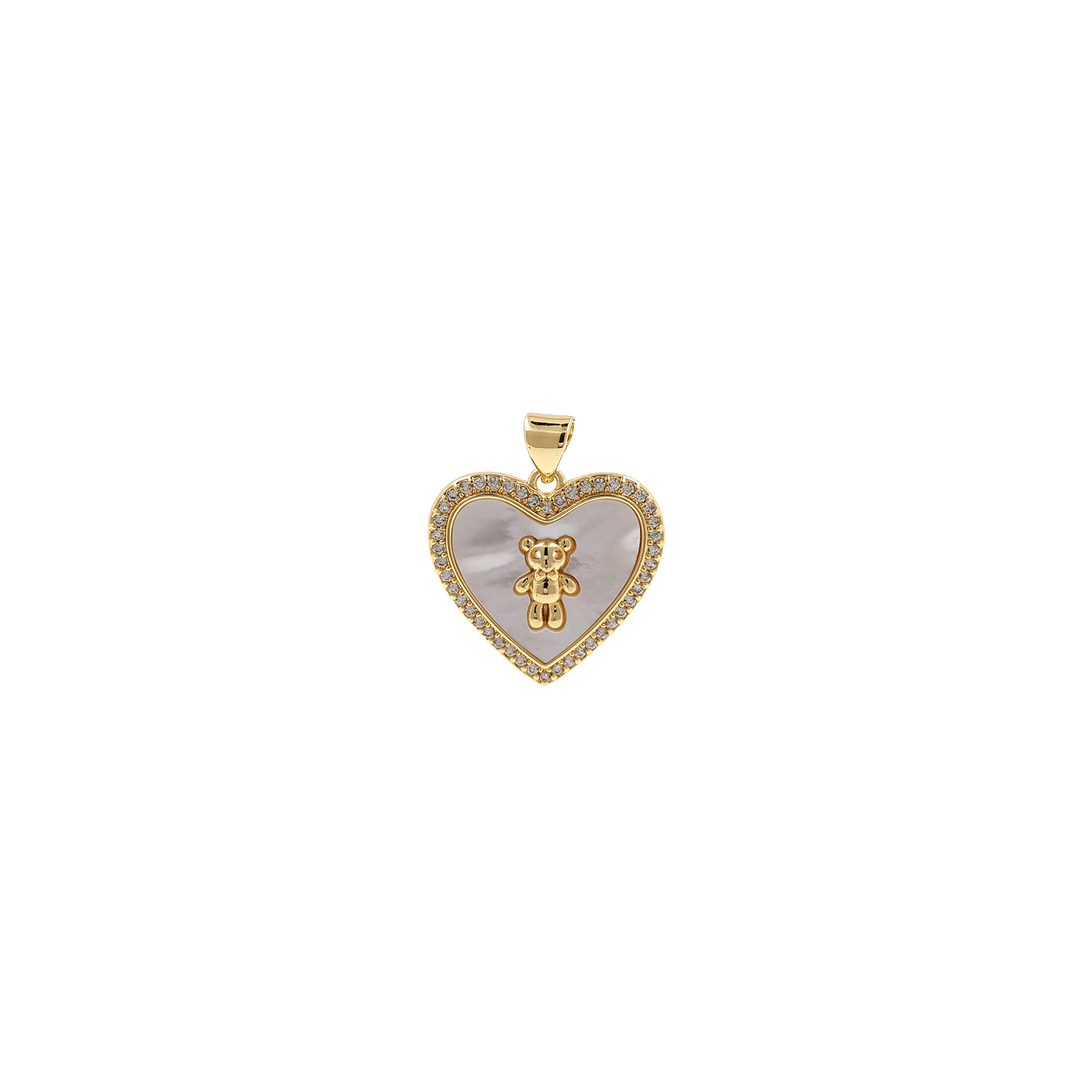 18K Gold Filled Bear Pendant,CZ Micro Pave Heart Bear Chamr Earrings Necklace for DIY Jewelry Making Supply