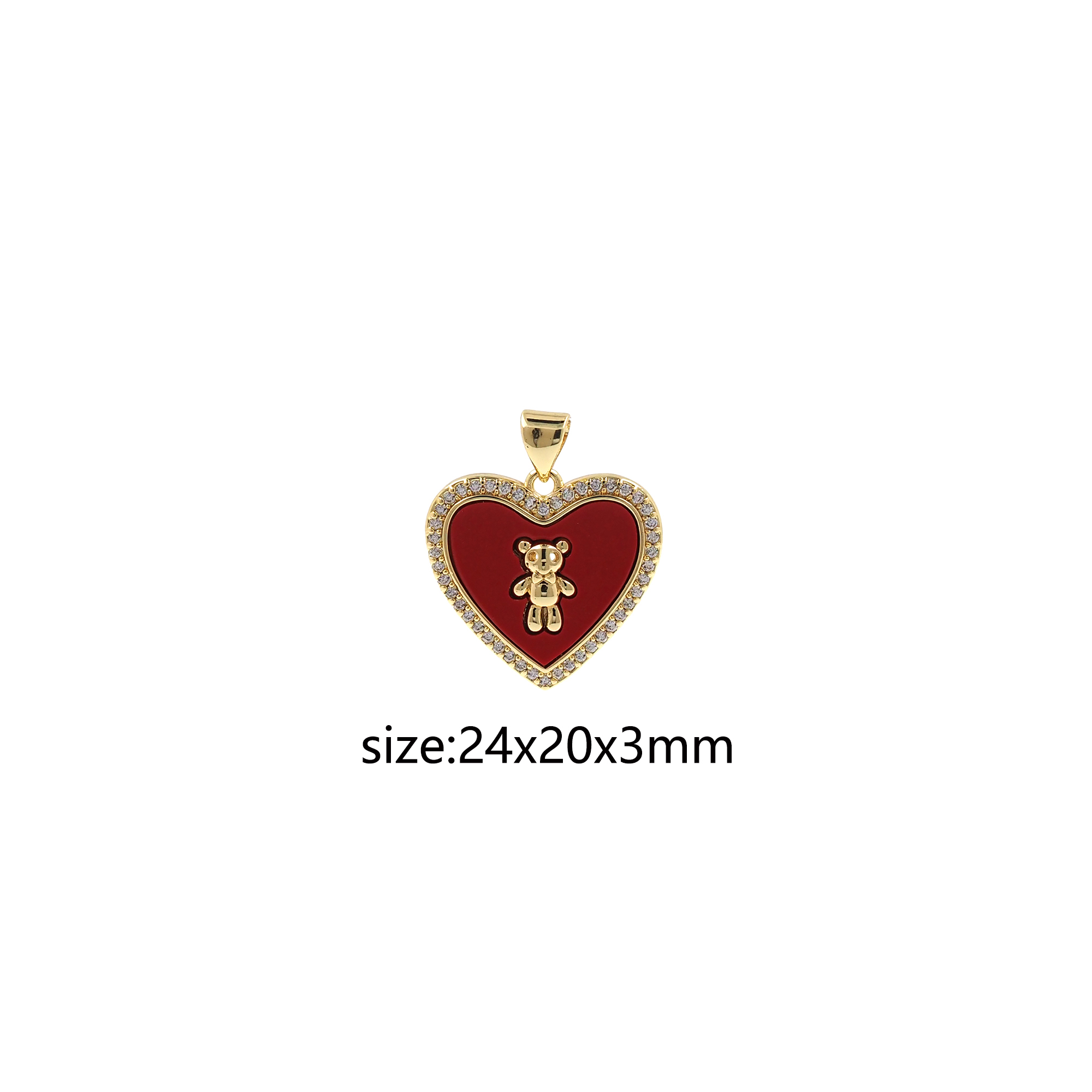 18K Gold Filled Bear Pendant,CZ Micro Pave Heart Bear Chamr Earrings Necklace for DIY Jewelry Making Supply